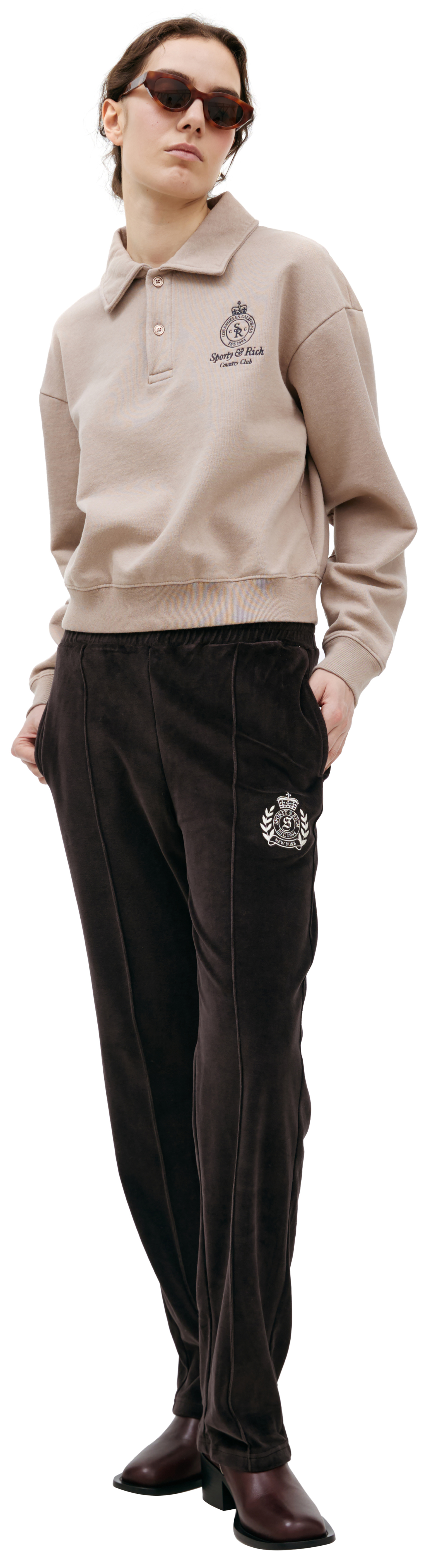 SPORTY & RICH Logo velour trousers