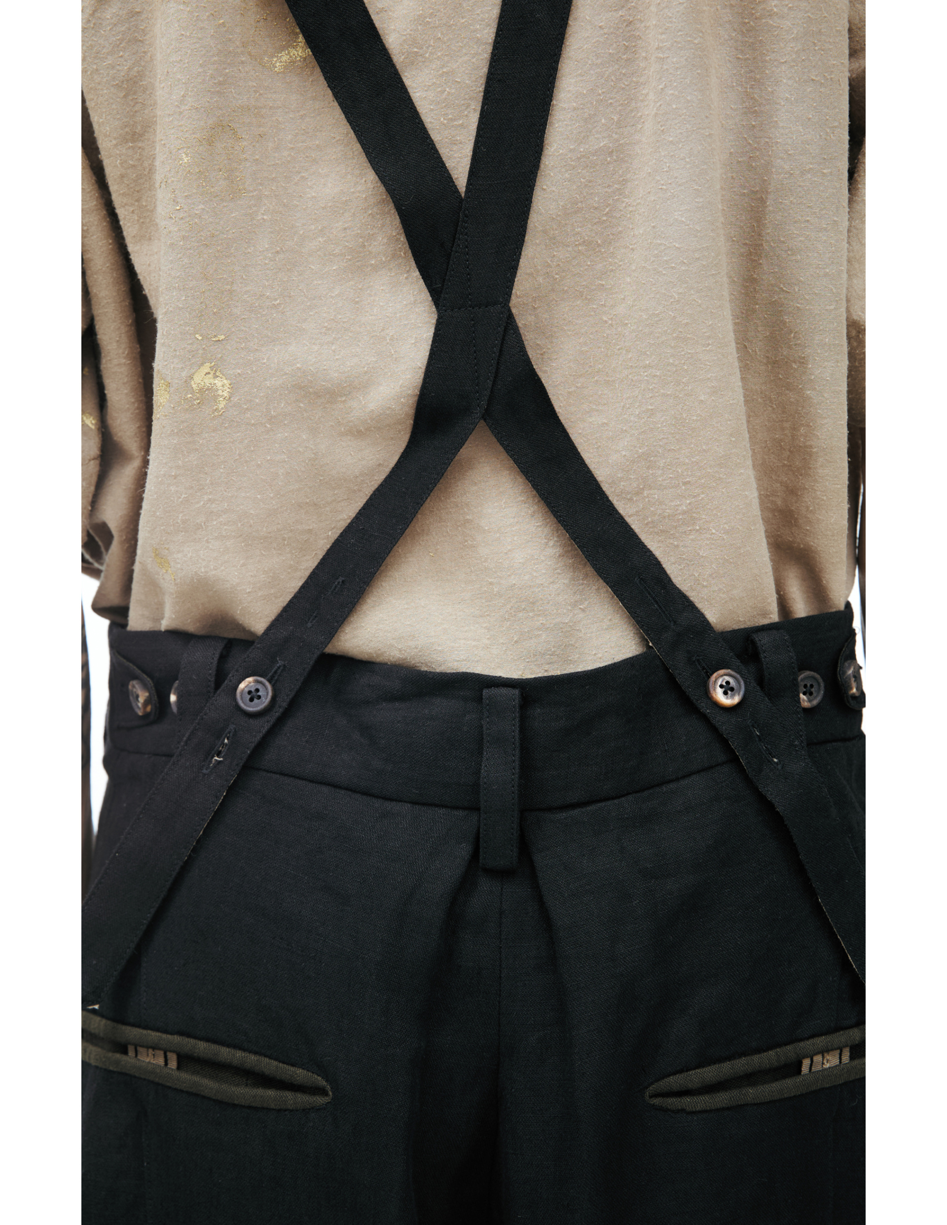 Ziggy Chen Брюки-0M2610550 широкие брюки с регулируемыми подтяжками на пуговицах, черные