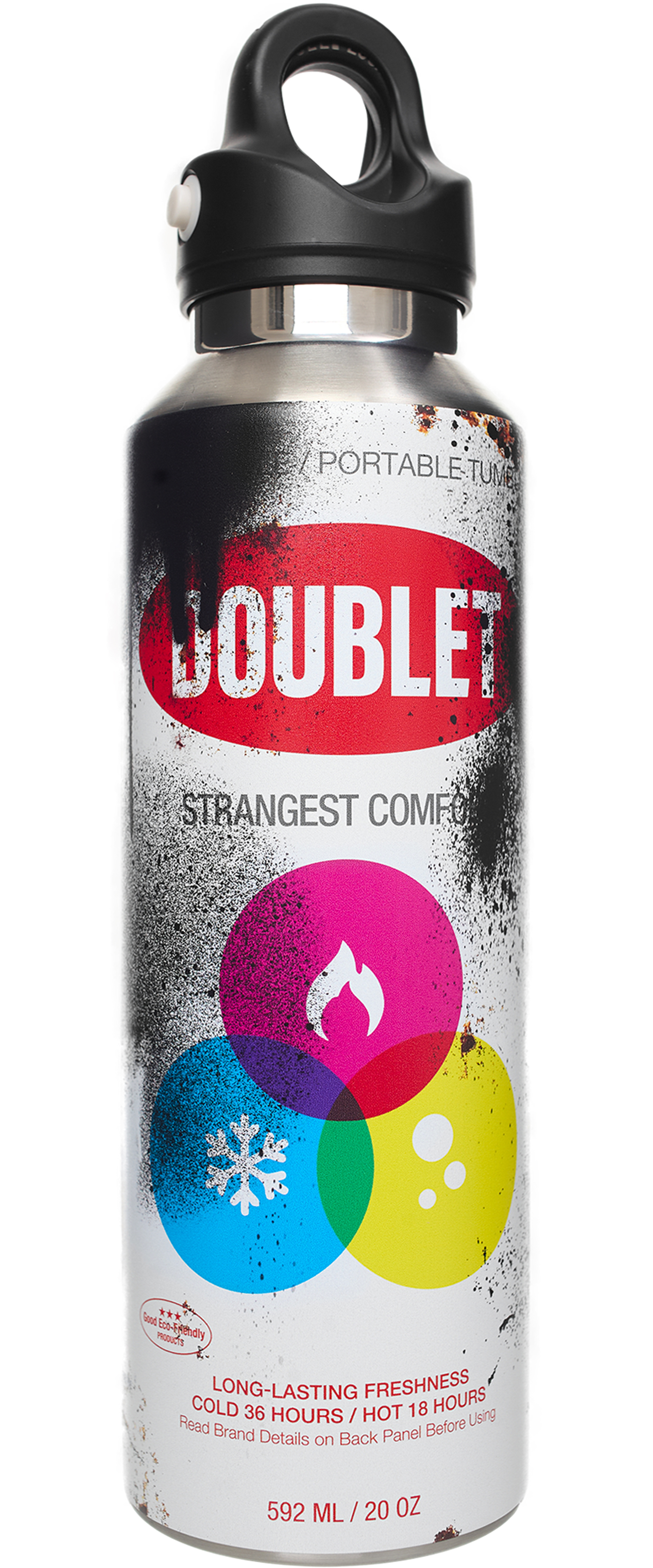 Doublet A bottle in the shape of a spray paint can