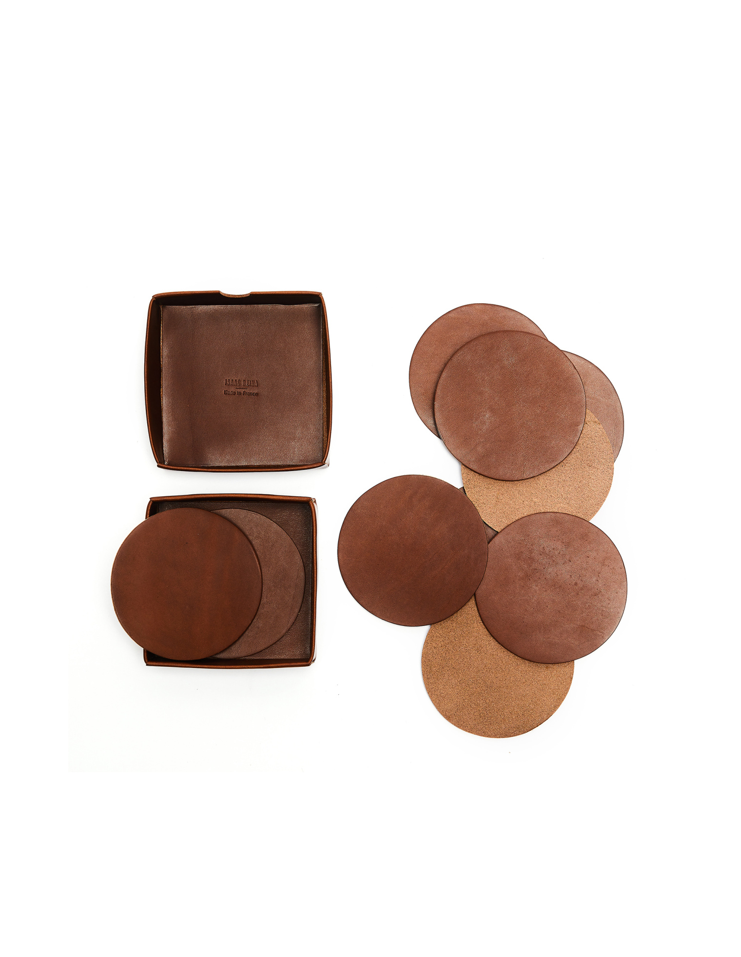 Isaac Reina Leather Coasters In Box