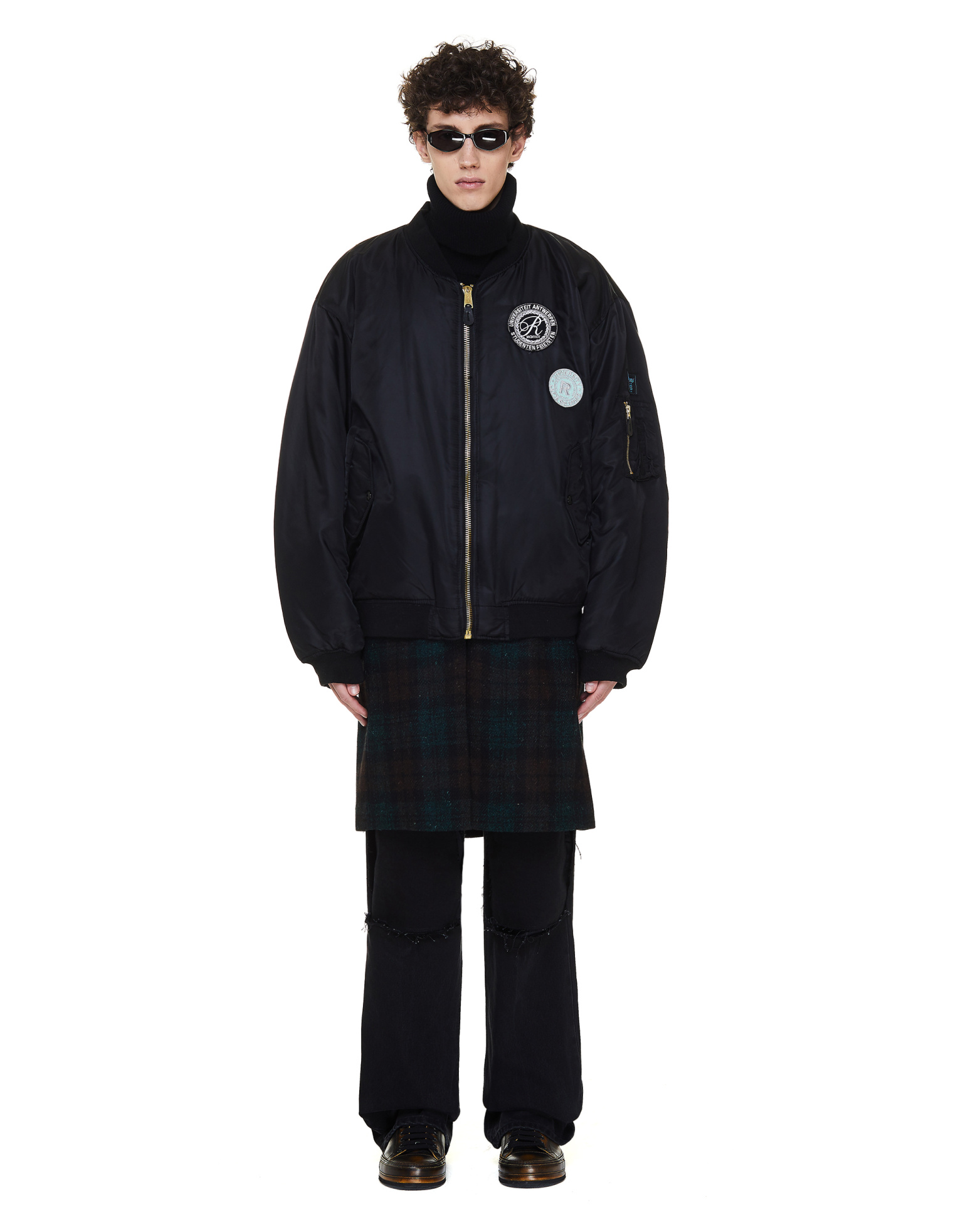 RAF SIMONS 20AW MA-1 ナイロン PATCHED BOMBER Raf Simons - Nylon Patched Bomber Jacket With Wool Elongation | HBX
