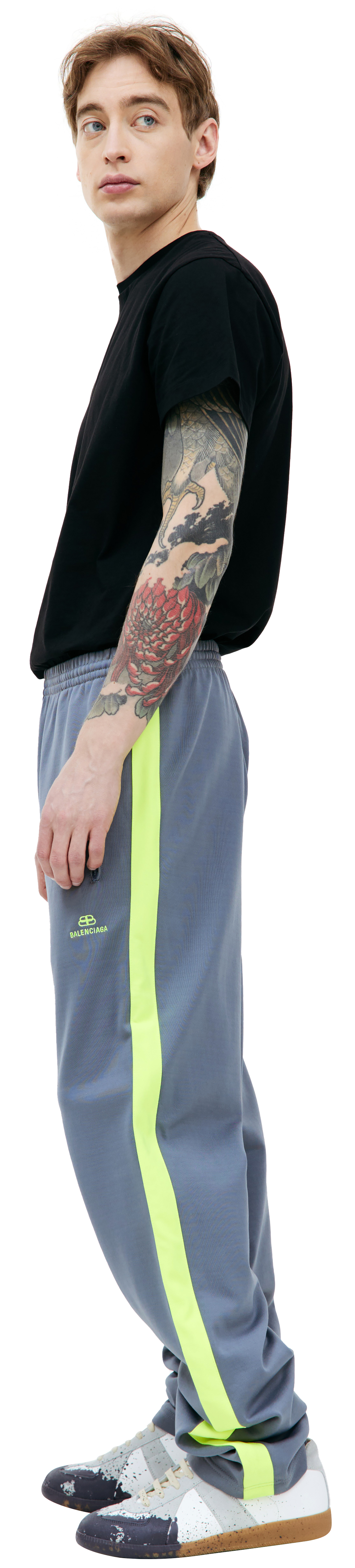 Balenciaga Grey Trackpants with Neon Stripes