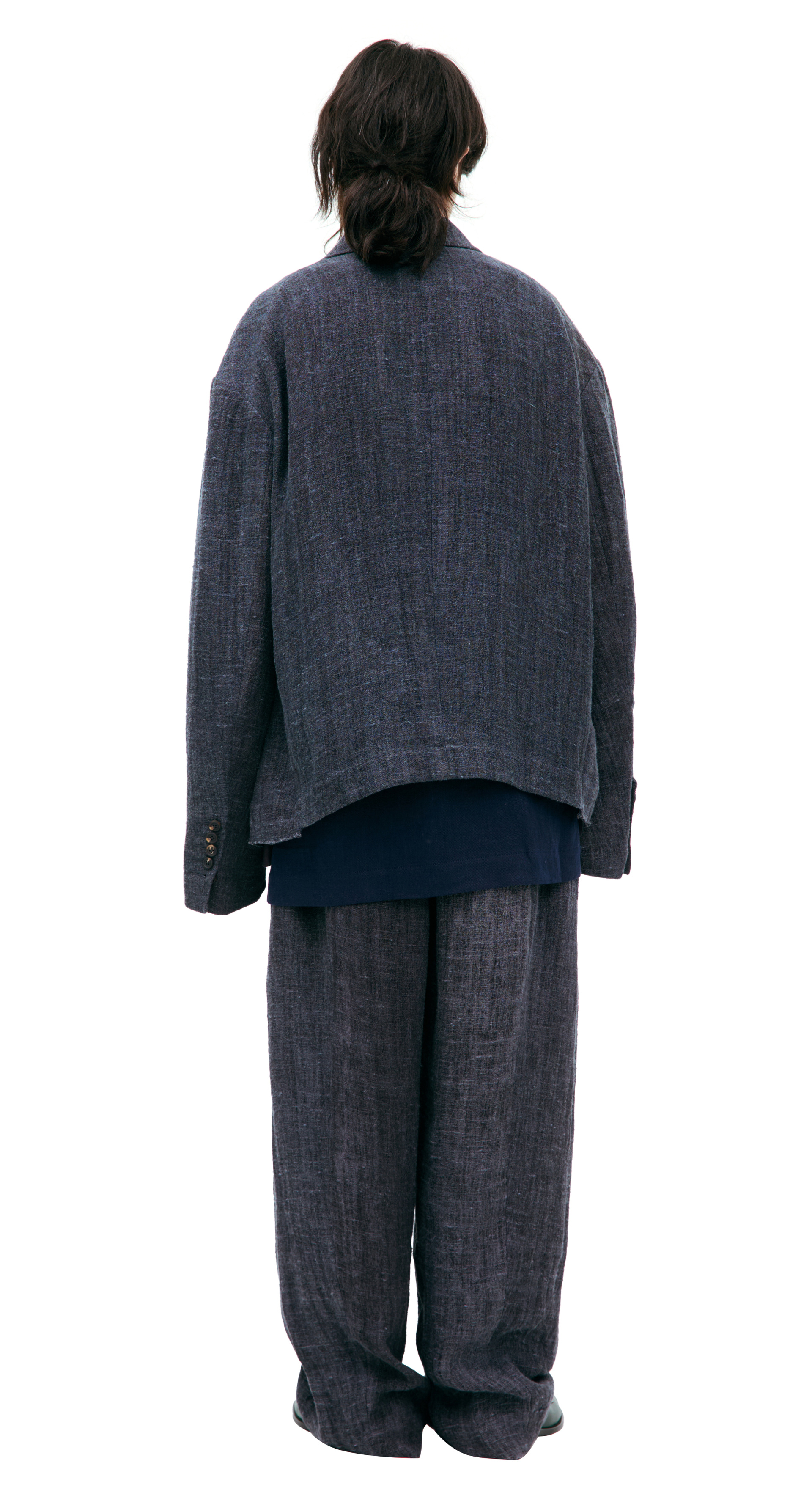 Ziggy Chen Пиджак-0M2520901 1-борт, 3 пуг, лен, голубо-серый