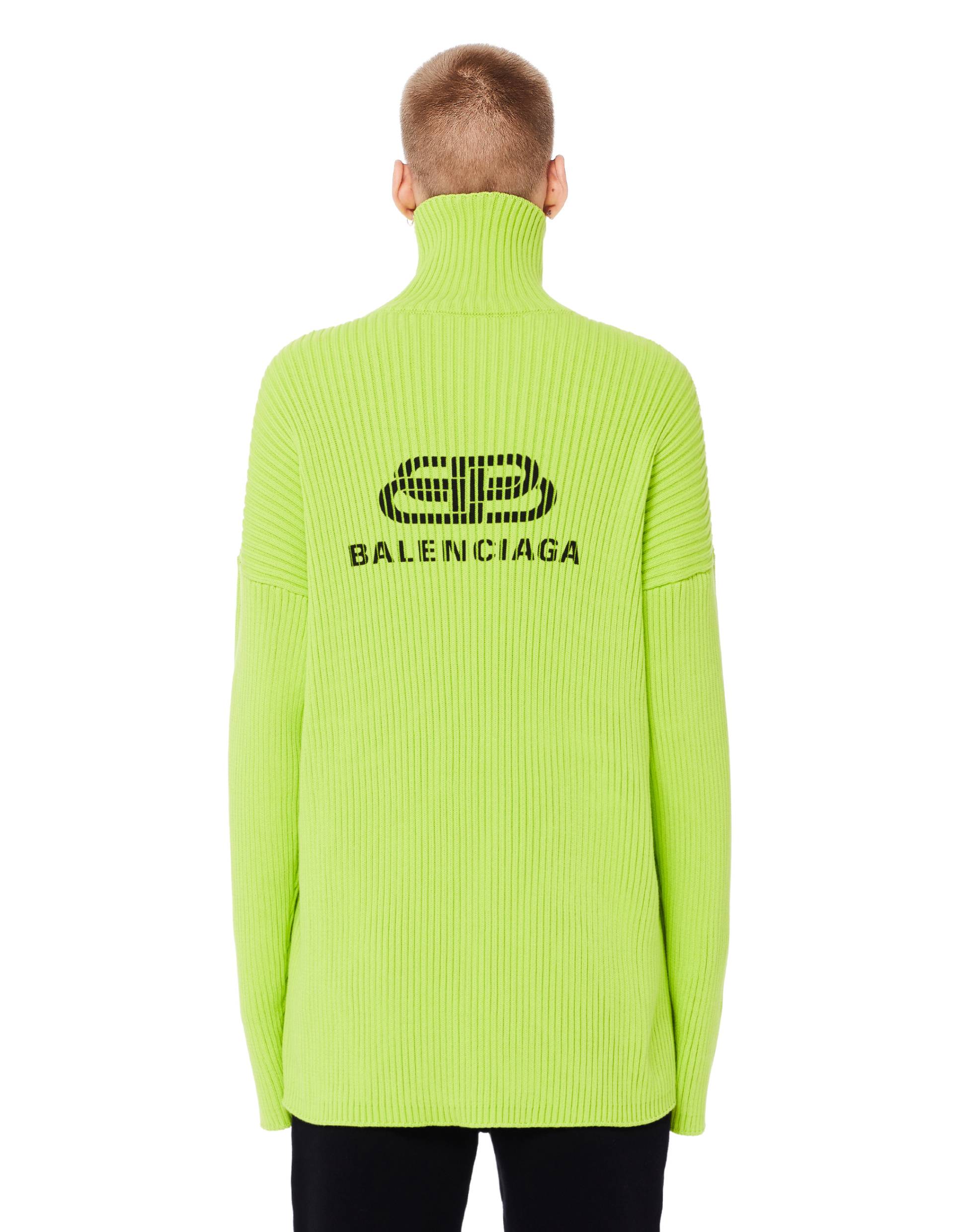 Balenciaga Neon Green Rib Knit Cotton Sweater