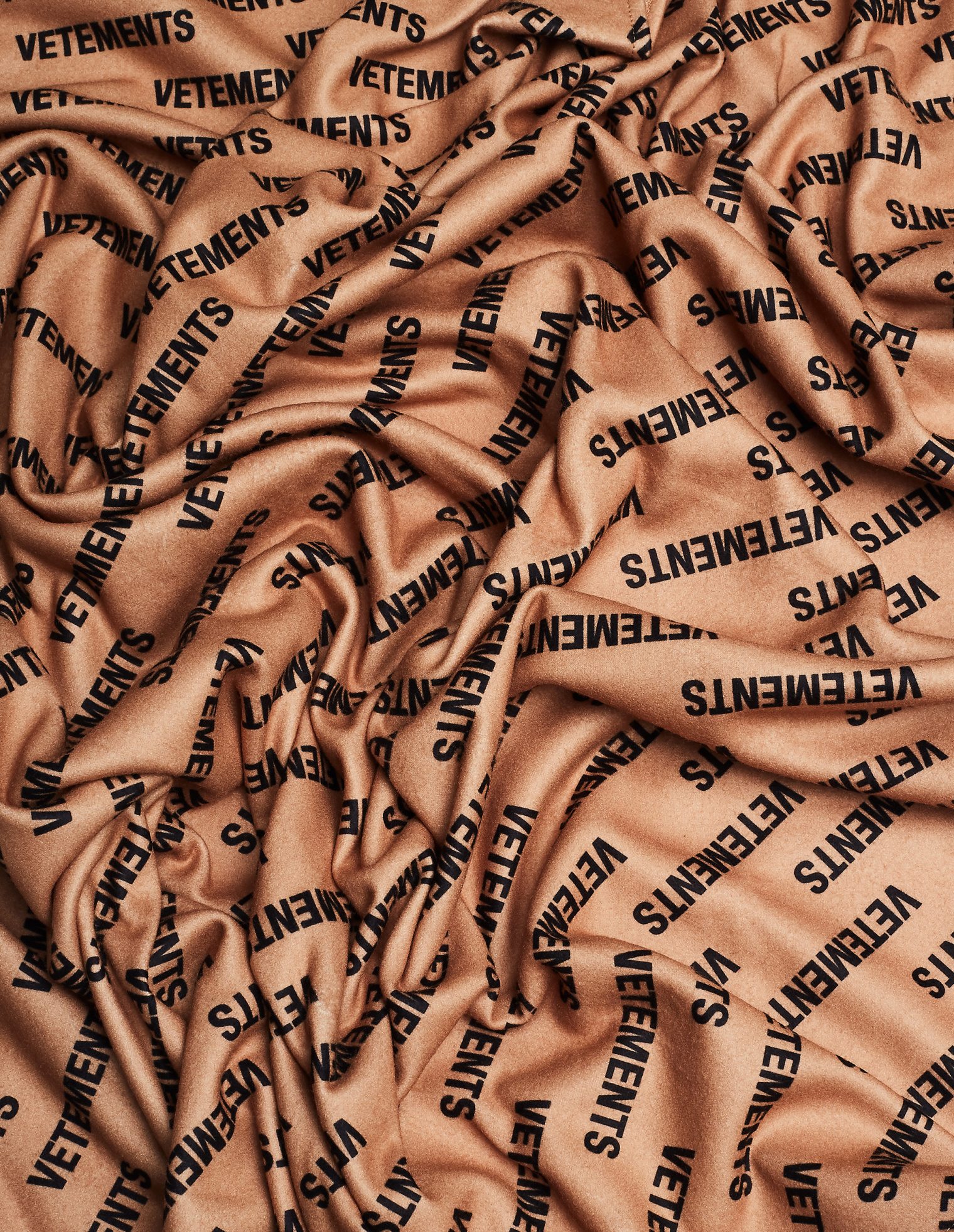 VETEMENTS Monogram-Printed Fleece Scarf in Beige