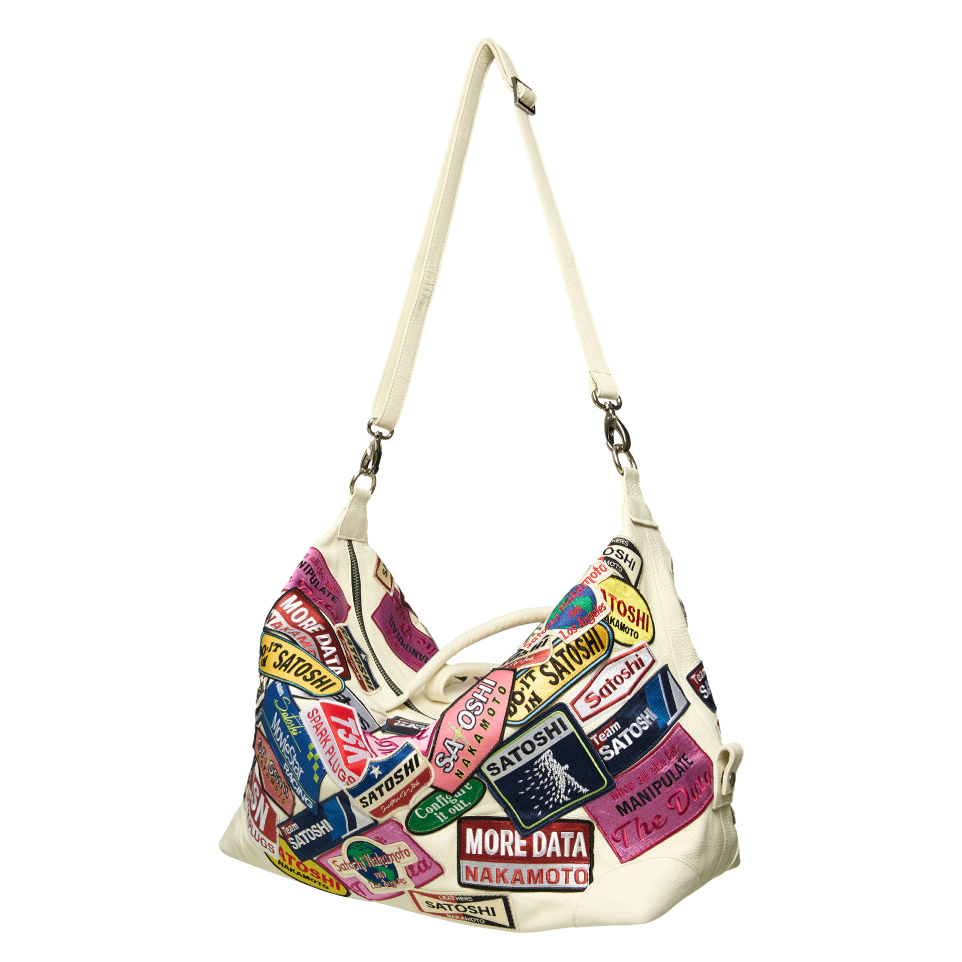 Satoshi Nakamoto Leather bag with patches