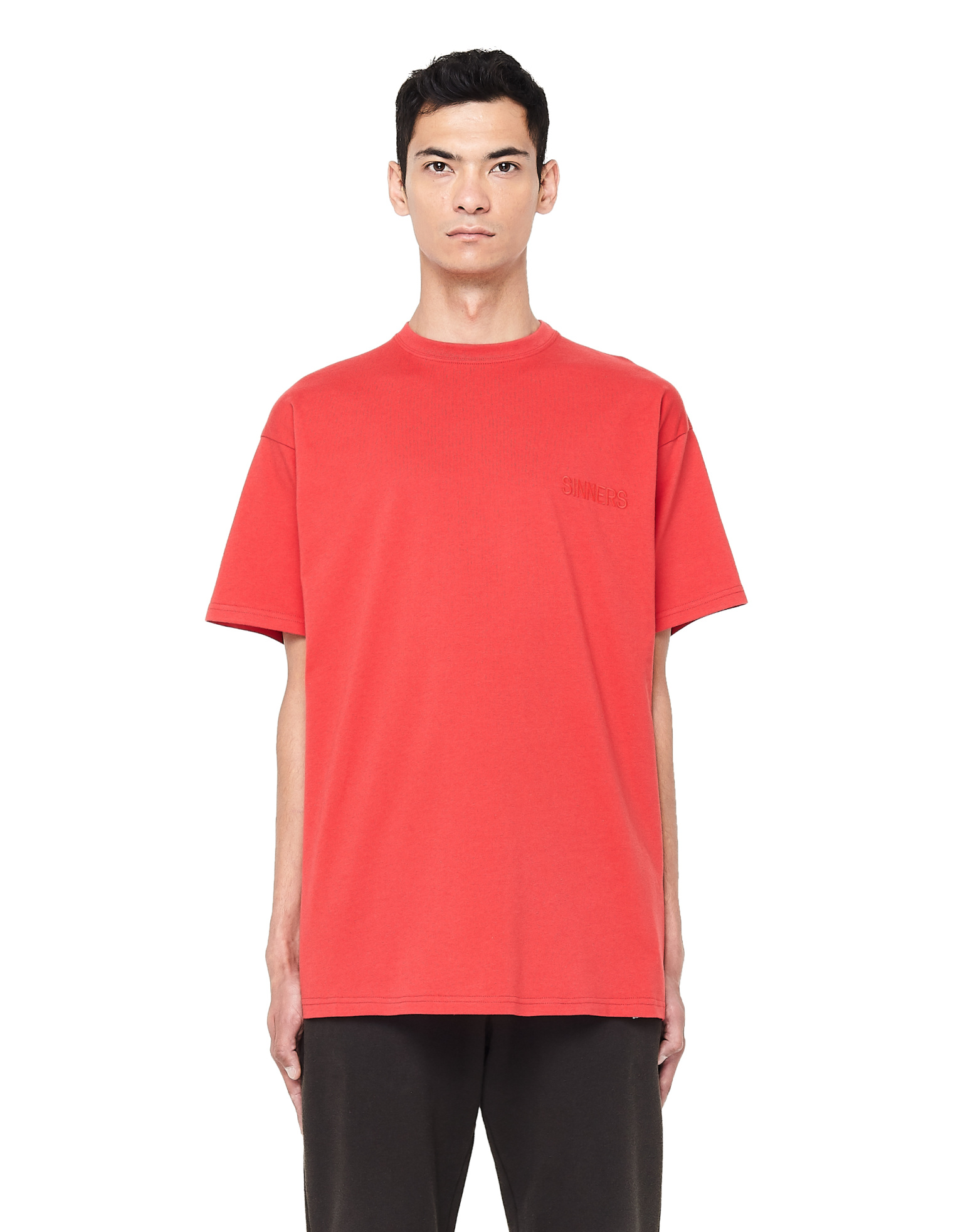 Balenciaga Sinners Embroidered Red Cotton T-shirt