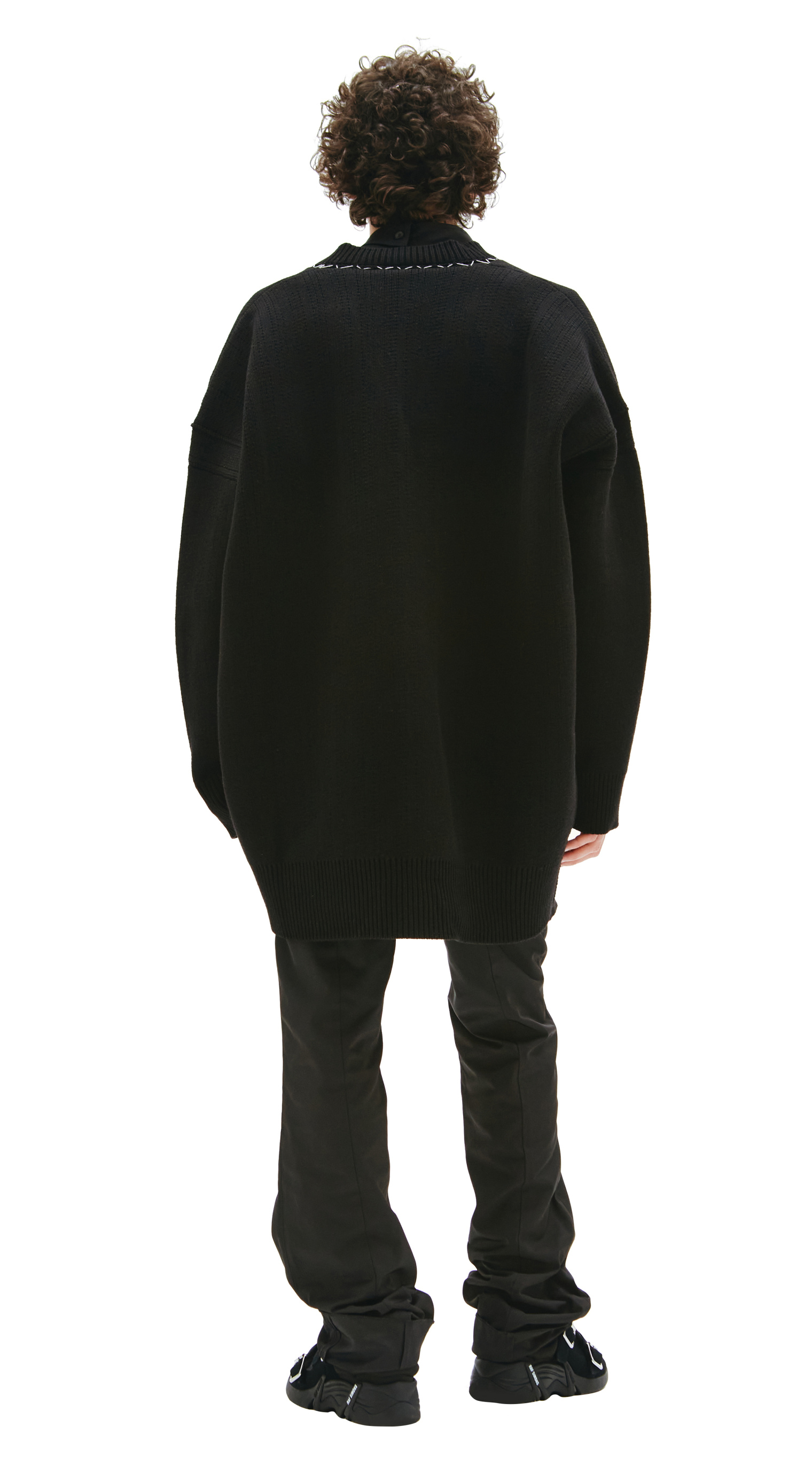 Buy Raf Simons men black v-neck oversize sweater for $1,974 online 