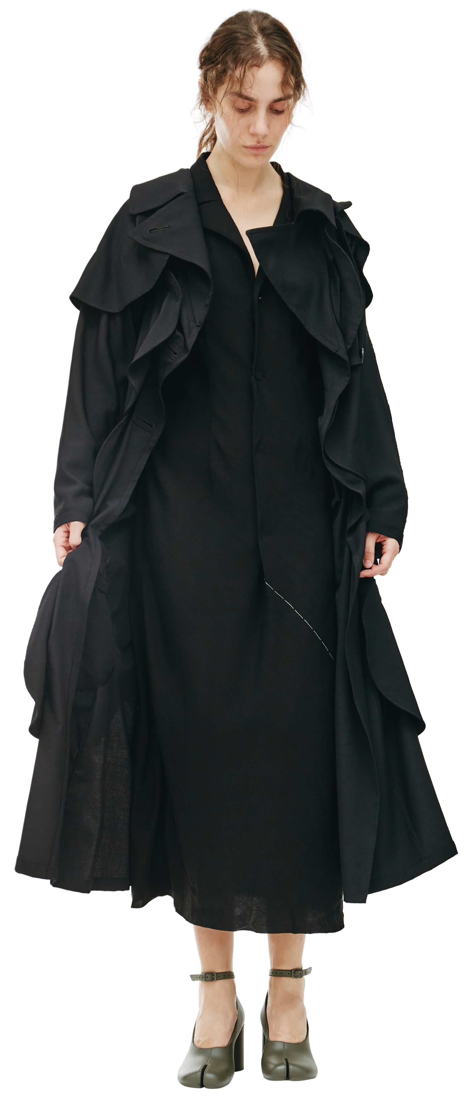 Yohji Yamamoto Шерстяное пальто с объемными кругами
