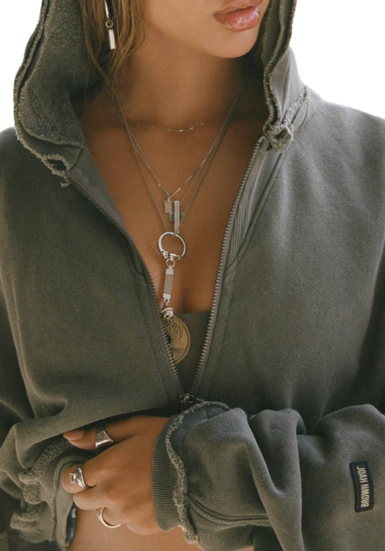 Joah Brown Deconstructed Crop Zip Hoodie