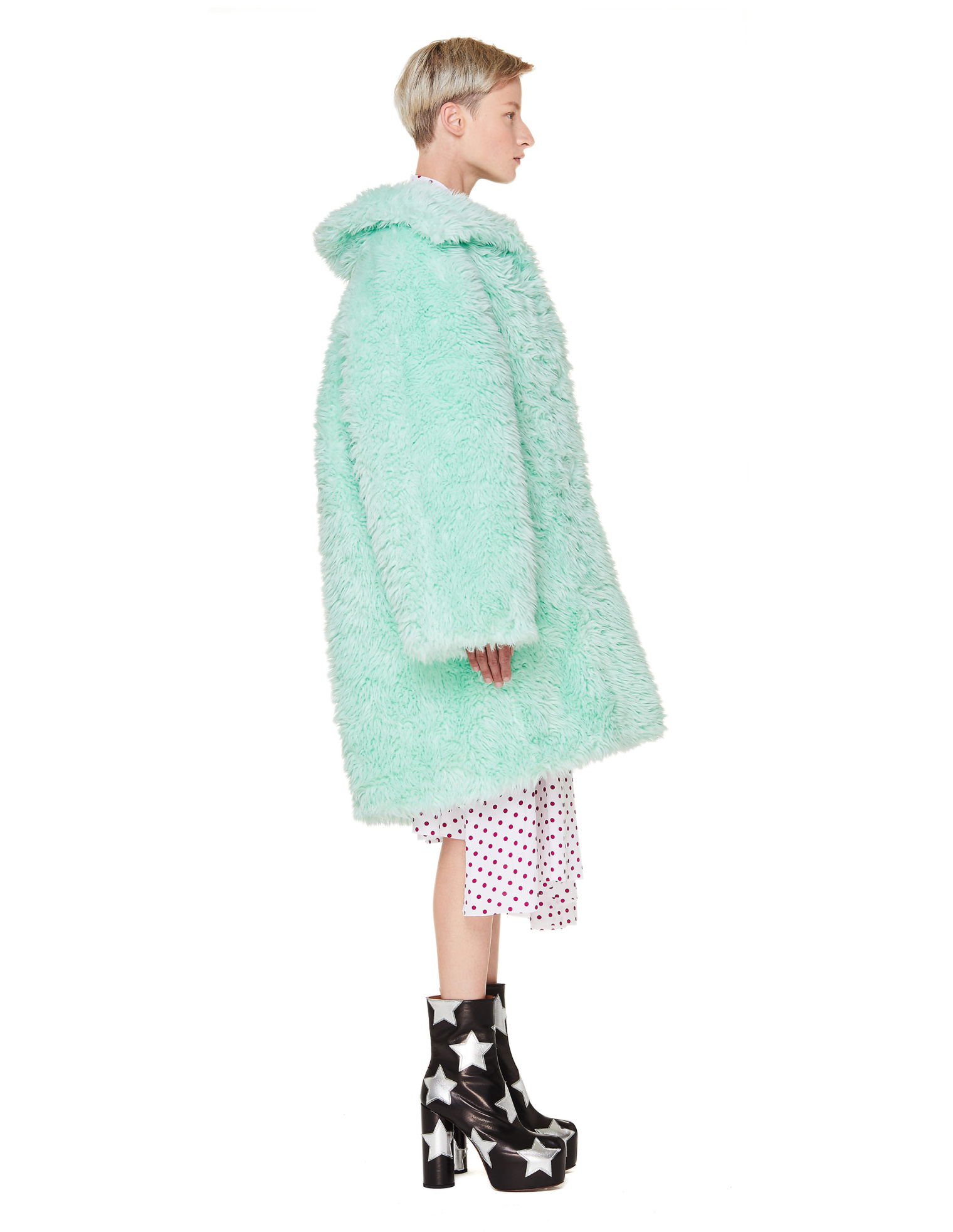 Balenciaga Green Faux Fur Swing Coat