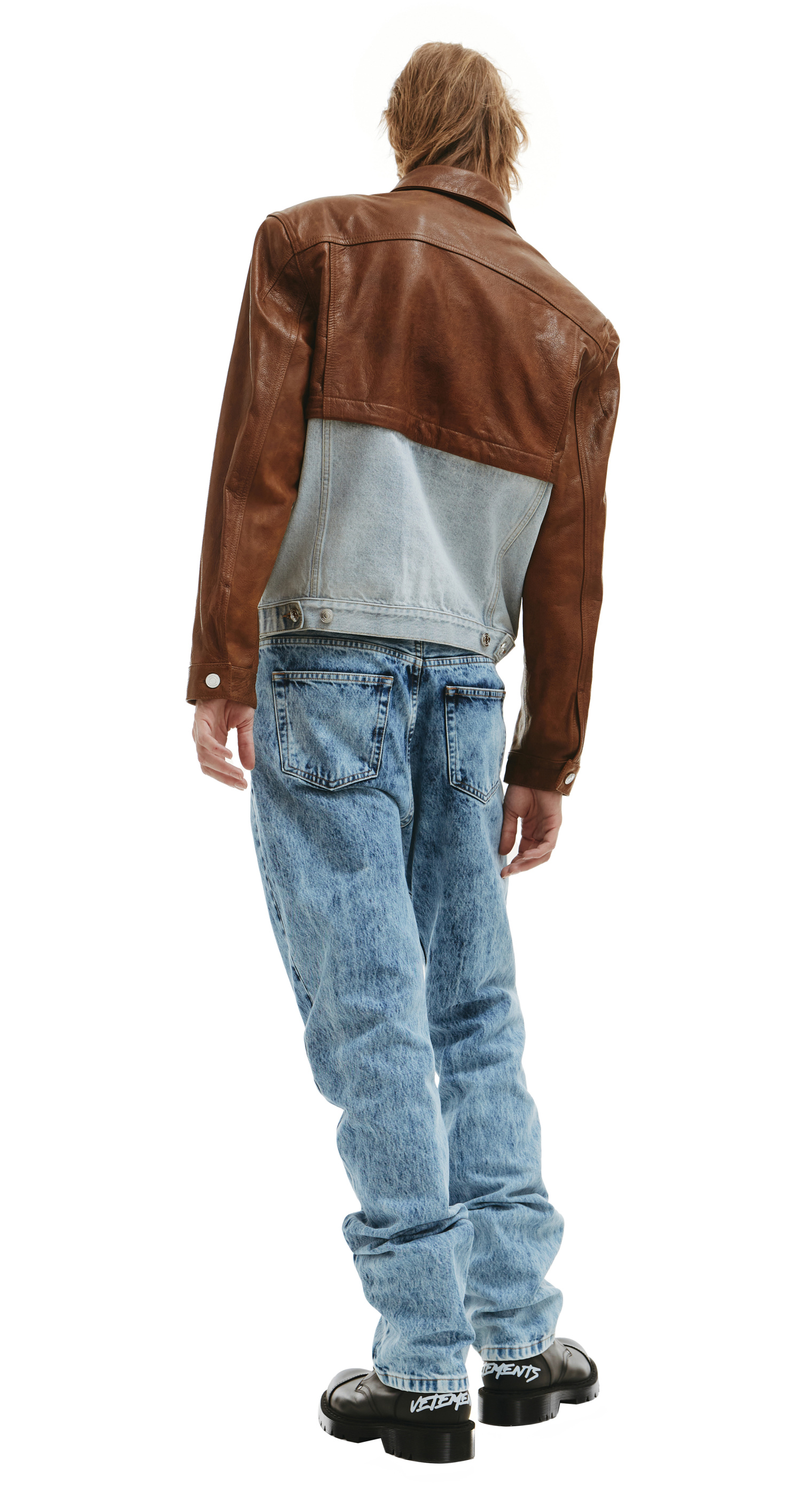 VTMNTS Convertible leather and denim jacket