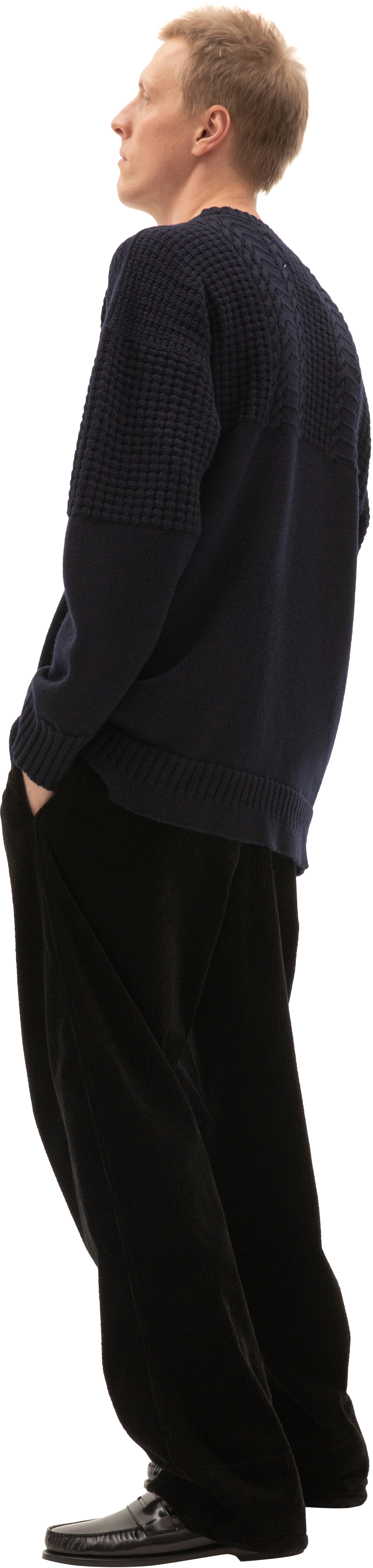 Maison Margiela Cable Knit Wool Sweater In Navy Blue