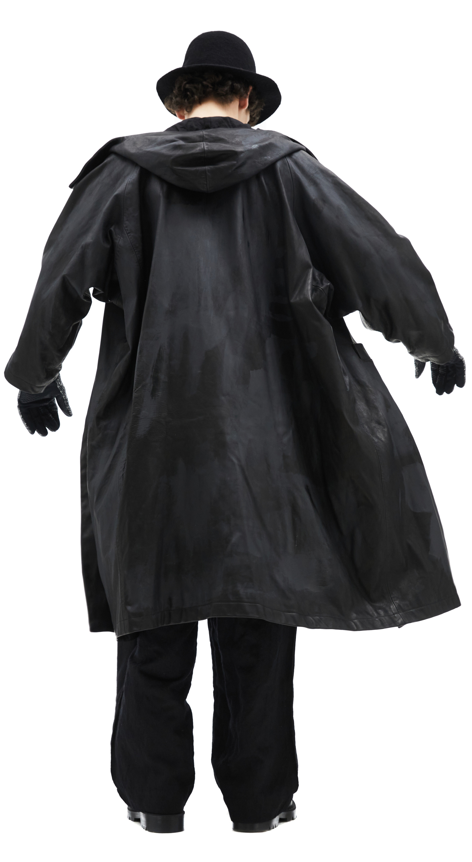 Yohji Yamamoto Кожаный плащ с капюшоном