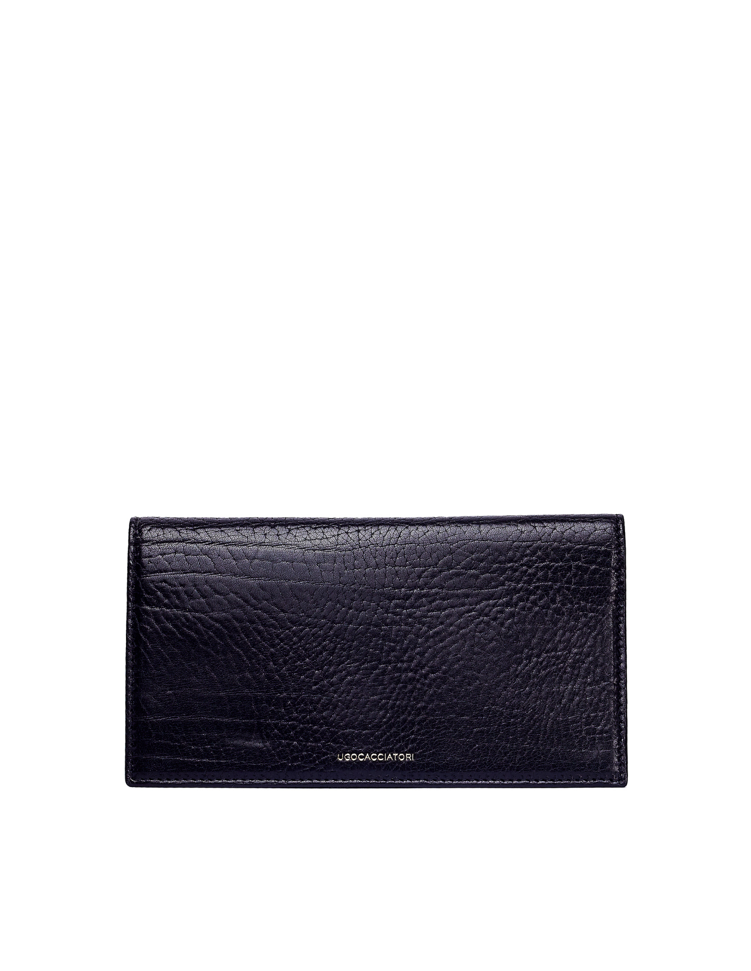 Ugo Cacciatori Black Grained Leather Long Pocket Wallet