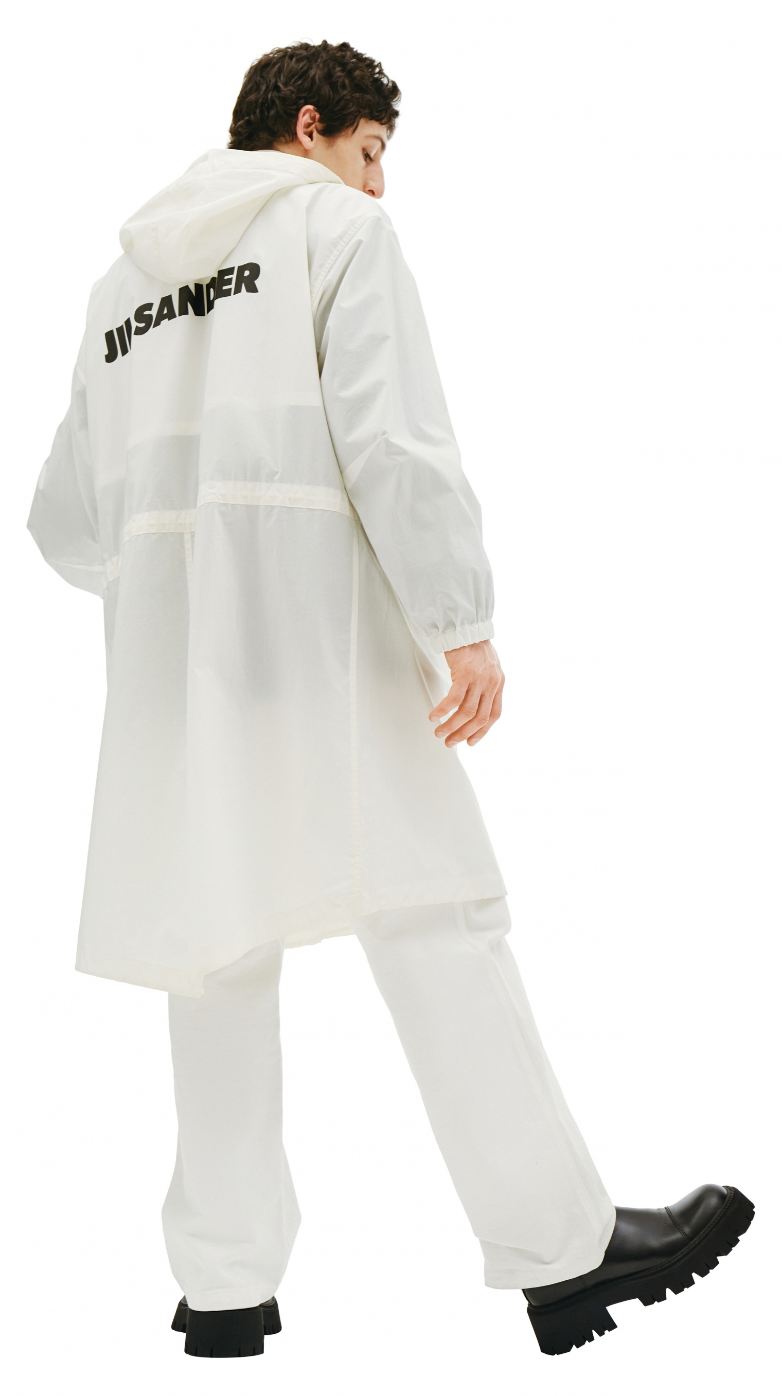 Jil Sander White Cotton Logo Printed Parka