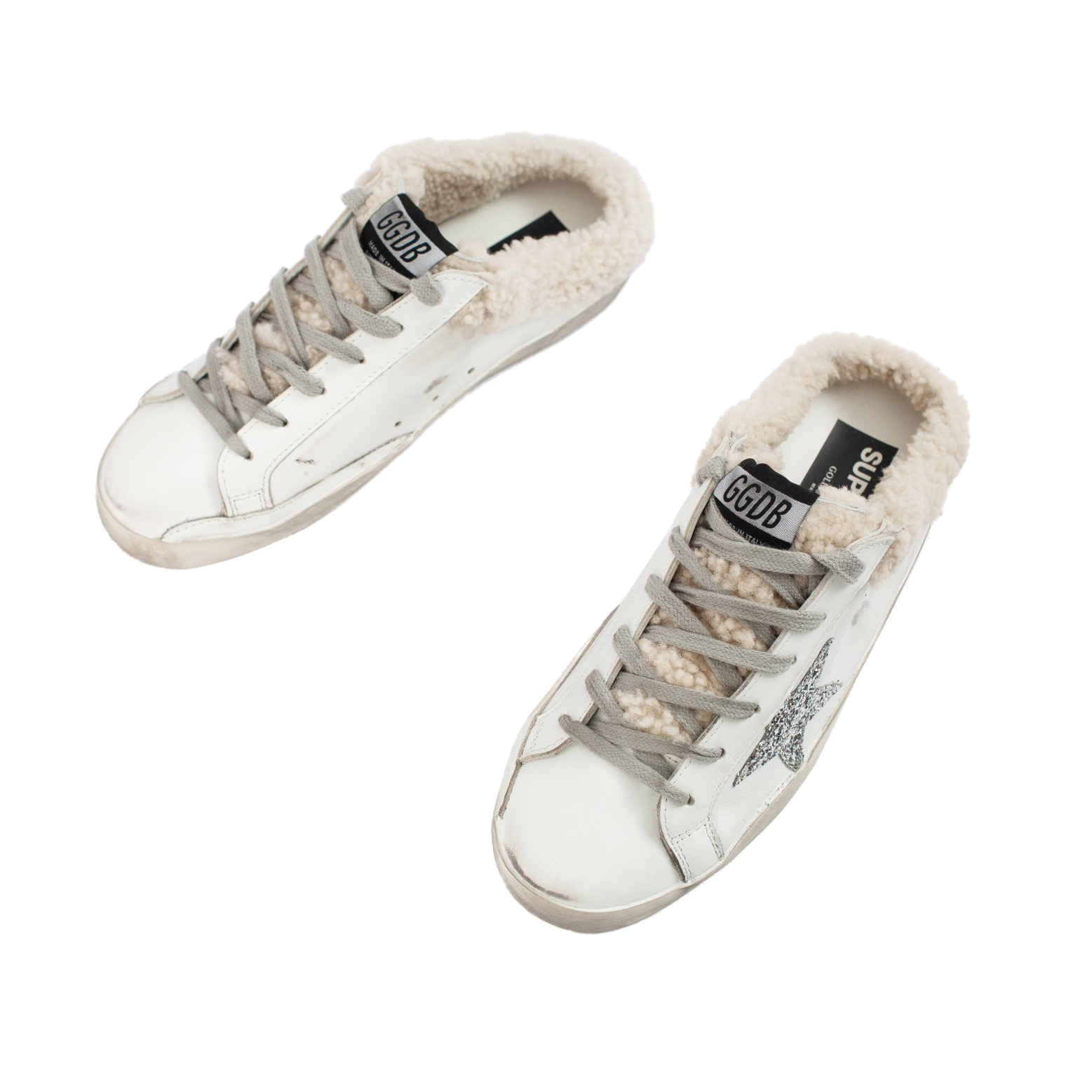Golden Goose Sabot White Fur Lined Sneakers