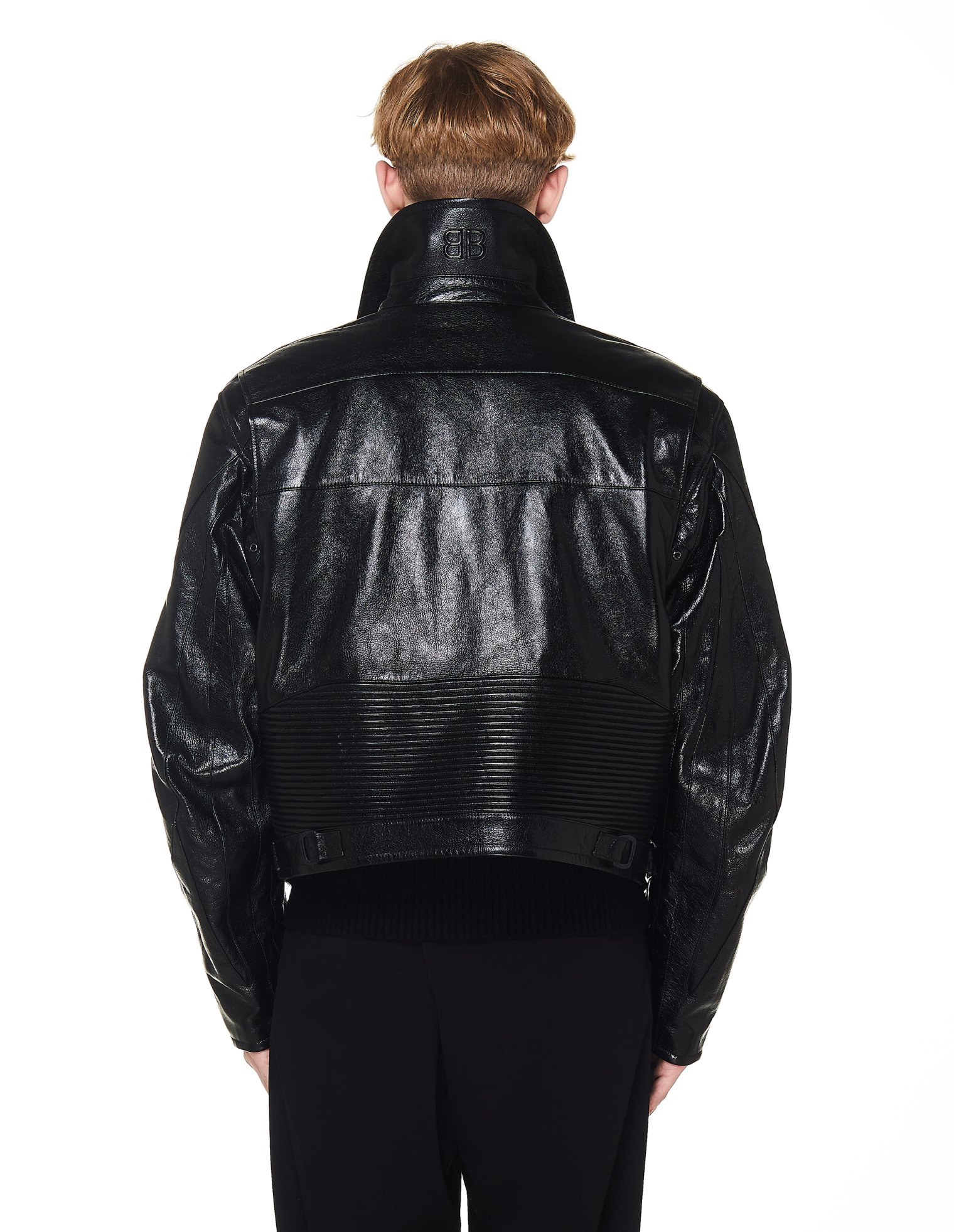 Balenciaga Logo Applique Leather Biker Jacket