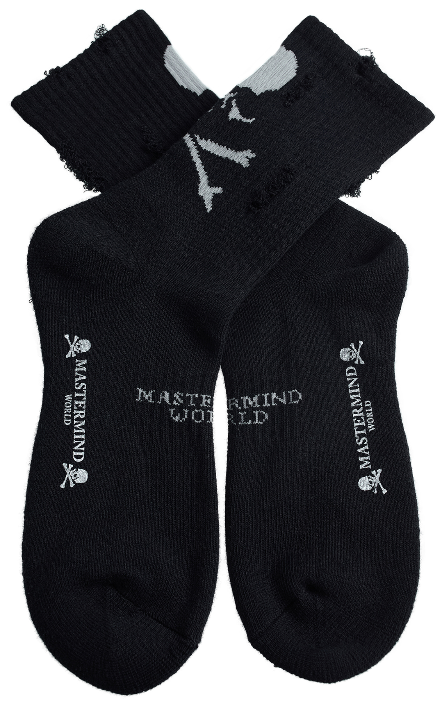 Mastermind WORLD Носки-MW25S14-SO003/BLACK рваные, вышивка лого, черный