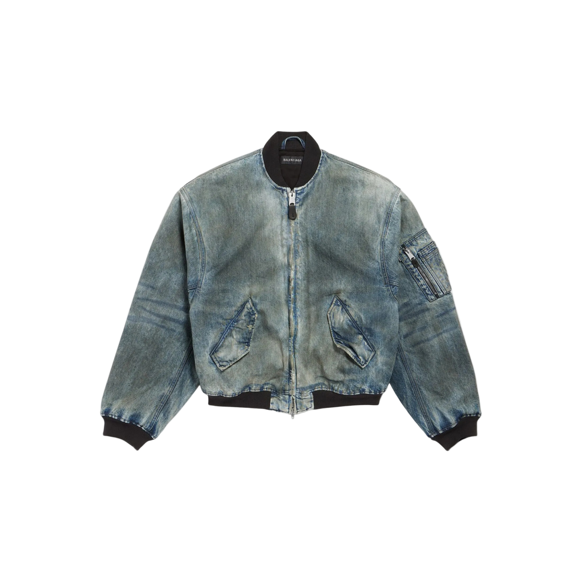 Balenciaga distressed denim bomber jacket