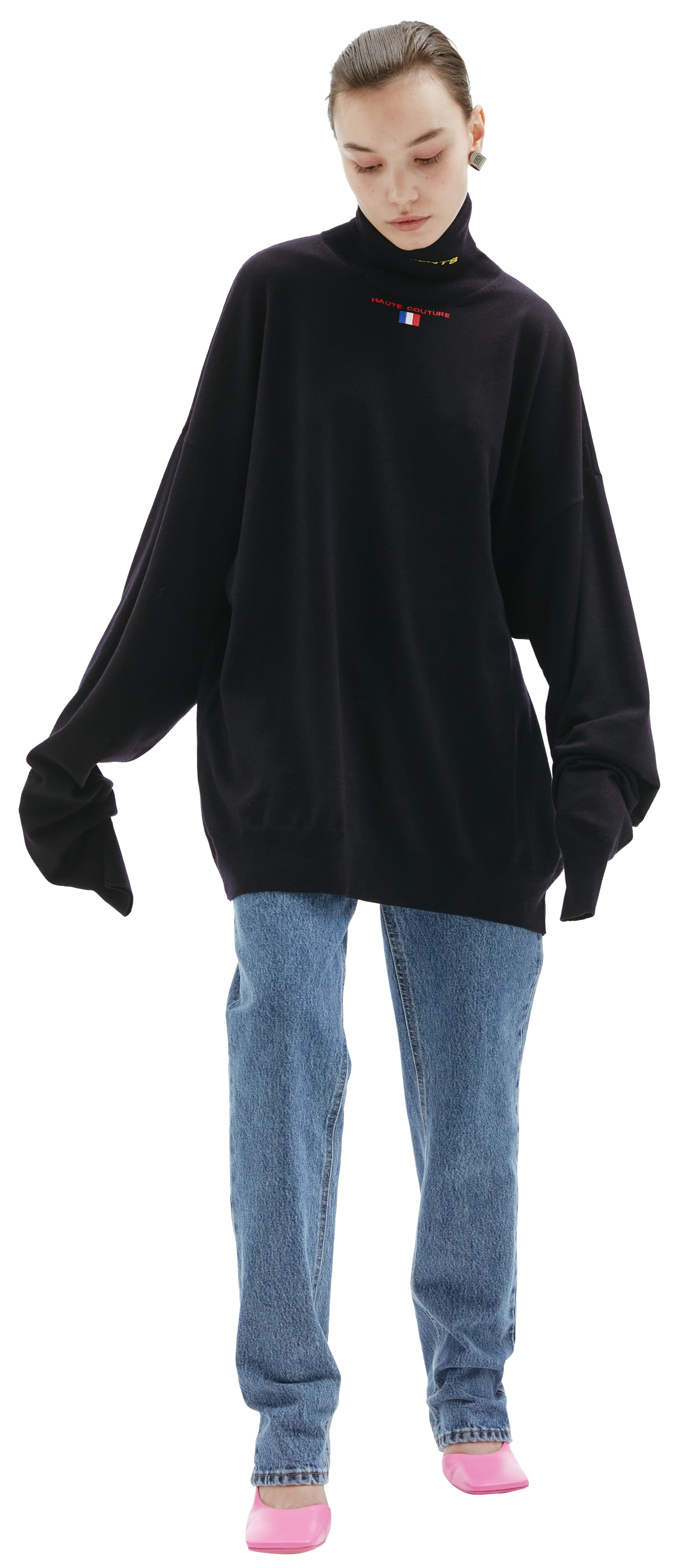 VETEMENTS Embroidered navy turtleneck