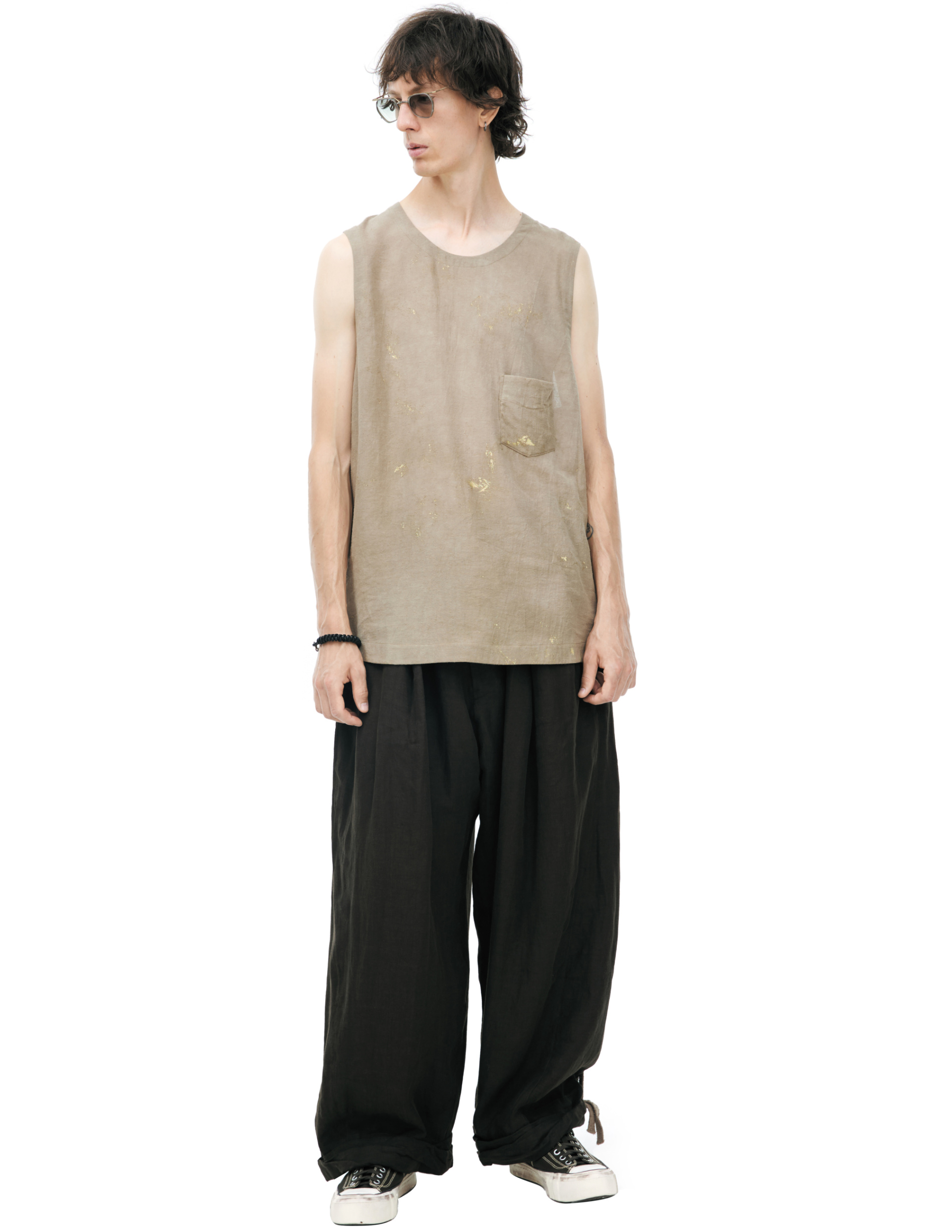 Ziggy Chen Майка-0M2610108 GOLD LEAF VEST, круглый вырез, нагрудный карман, принт в виде брызг, беж