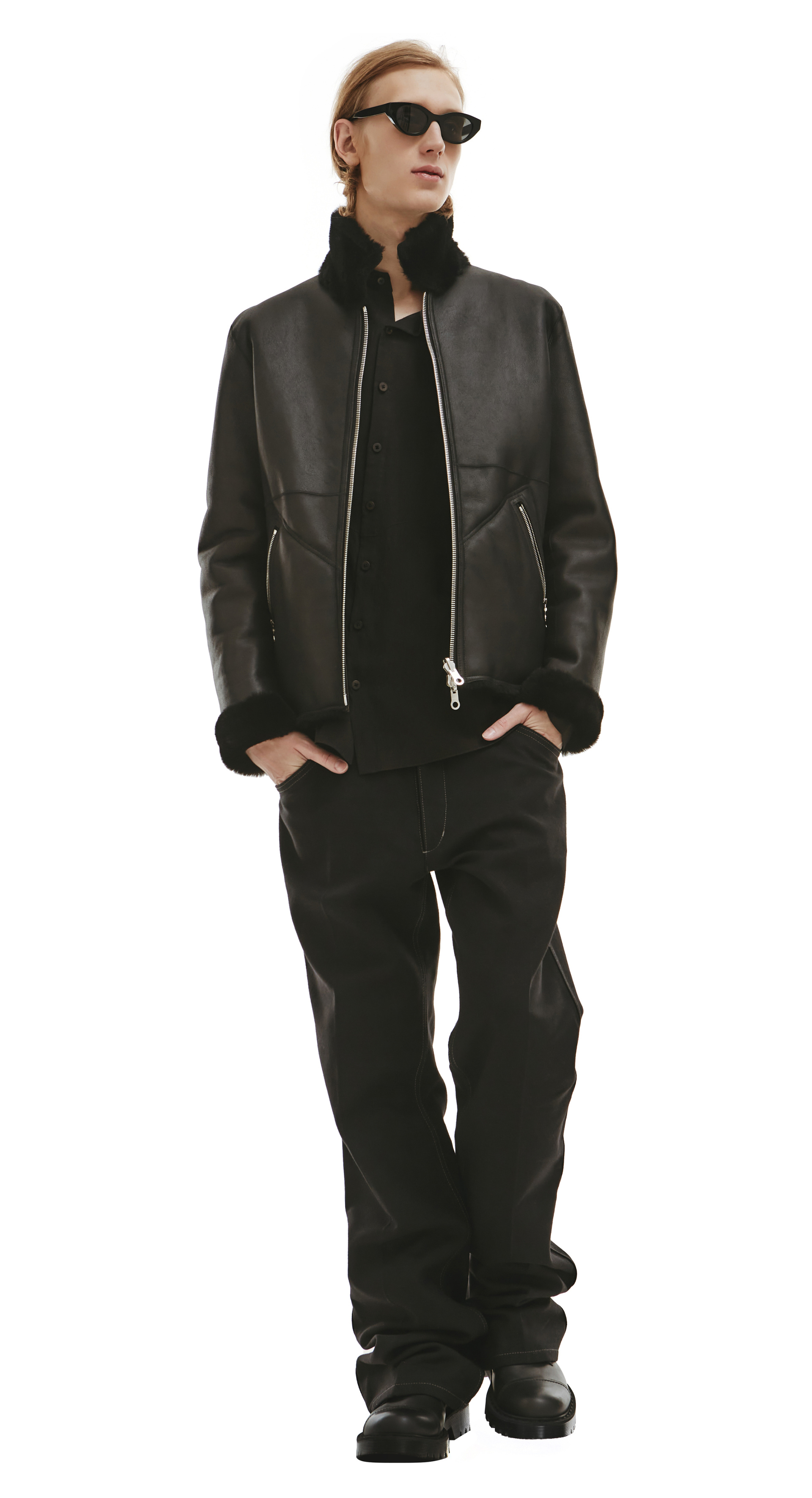 Yohji Yamamoto Black Reversible Backlash Shearling Jacket