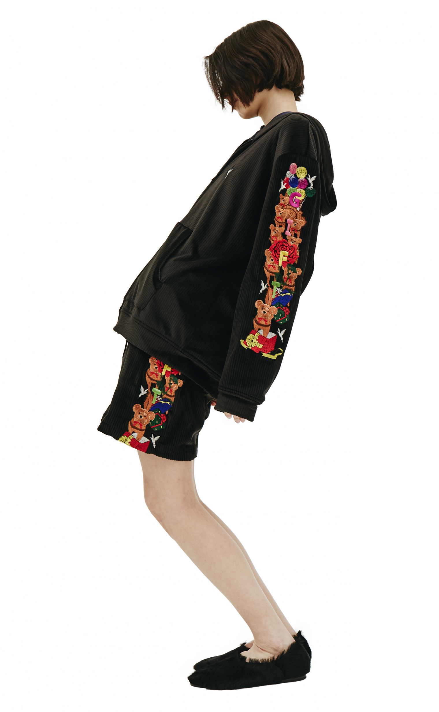 Doublet Black Velour Embroidered Shorts