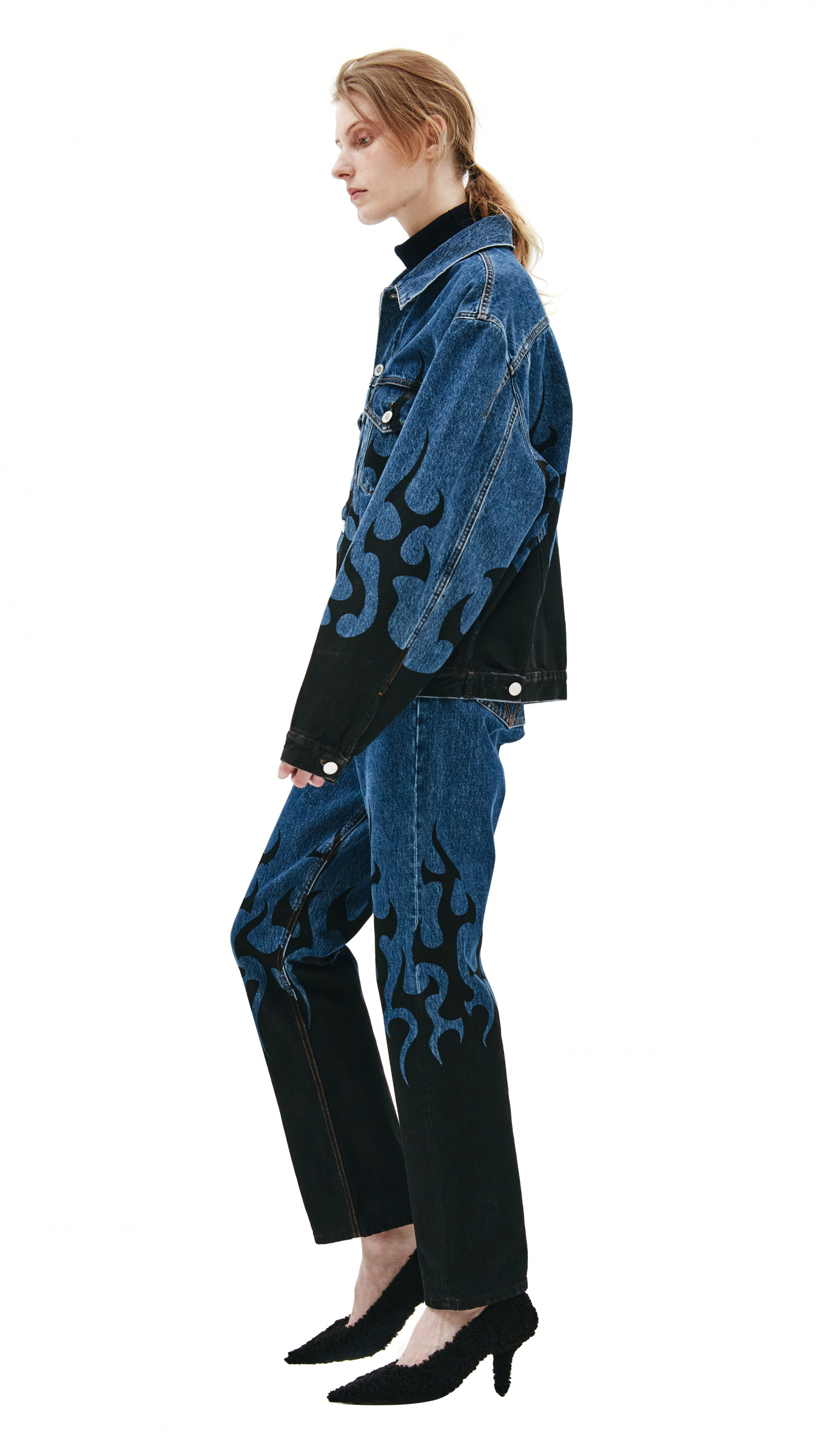 VETEMENTS Flame Print Denim Jacket