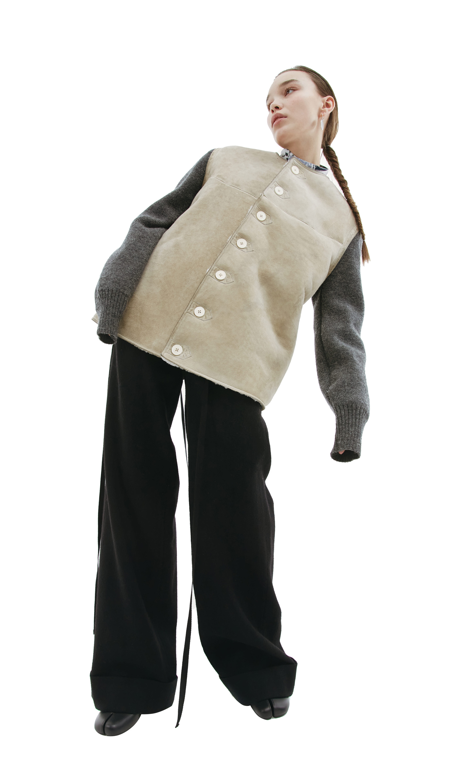 Maison Margiela Shearling jacket with knitted sleeves