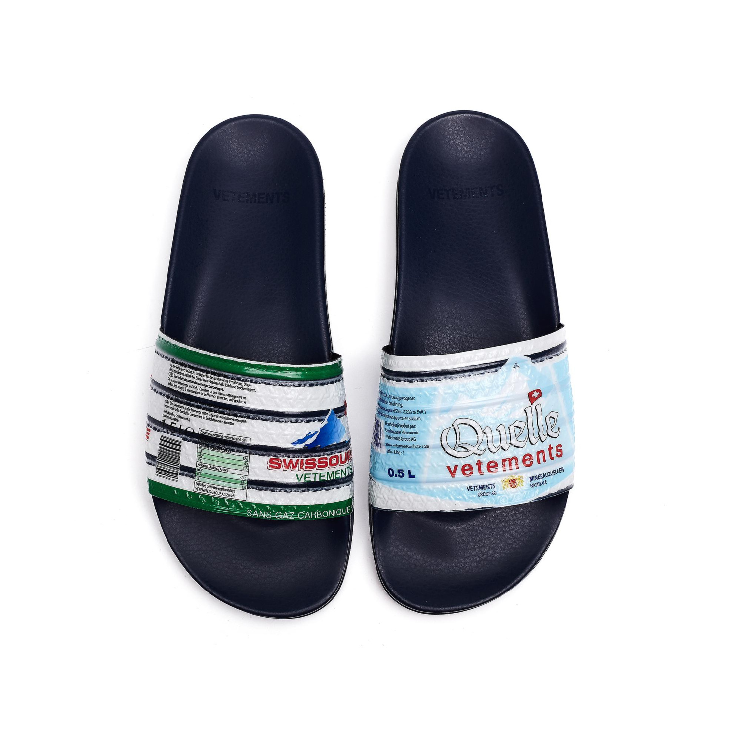 VETEMENTS Navy Blue Printed Slides