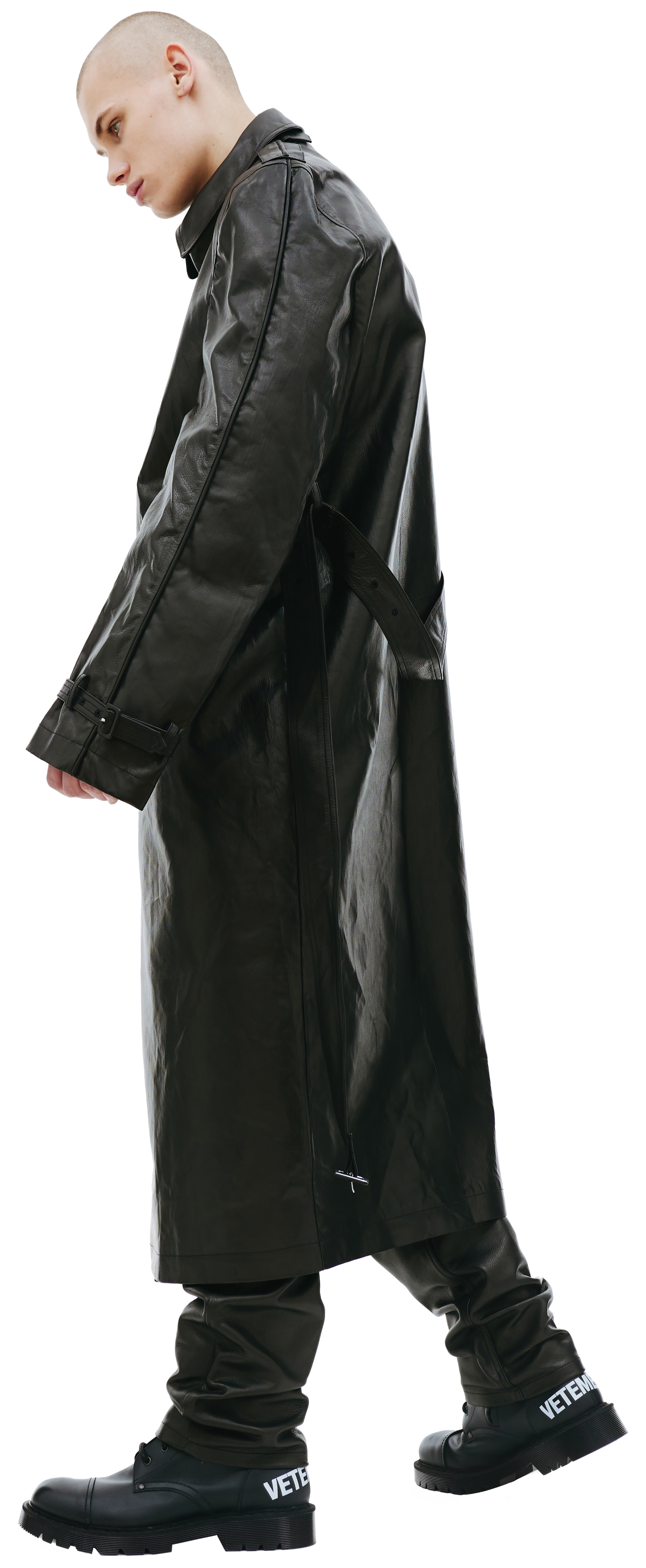 VTMNTS Black leather trench coat