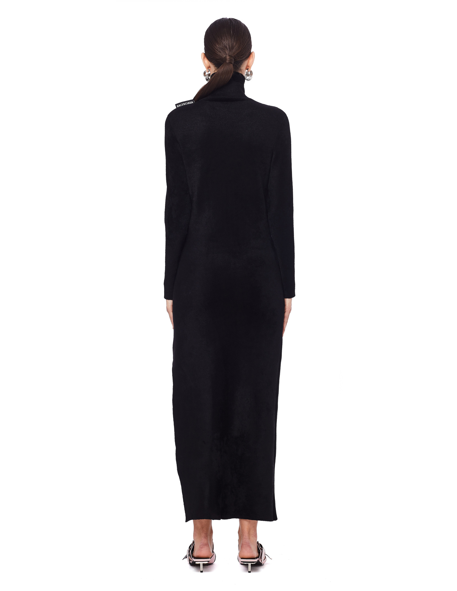 Balenciaga Black Velvet Turtleneck Fitted Dress