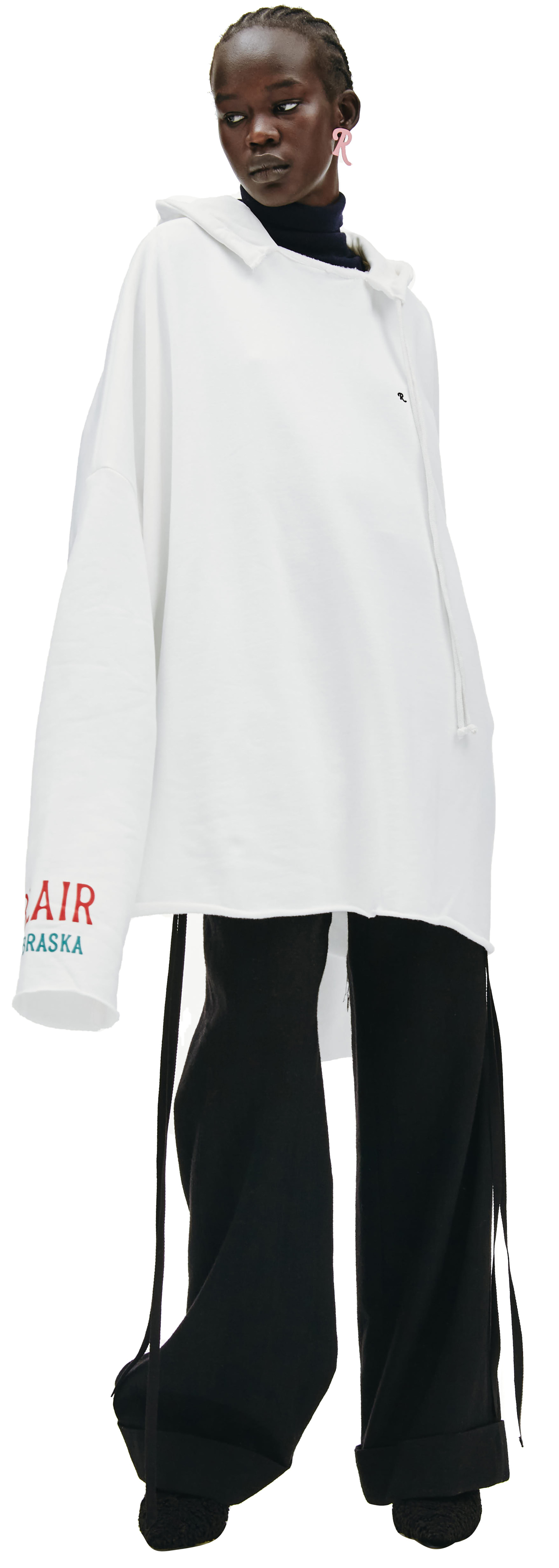 Raf Simons Oversized Printed Hoodie in white