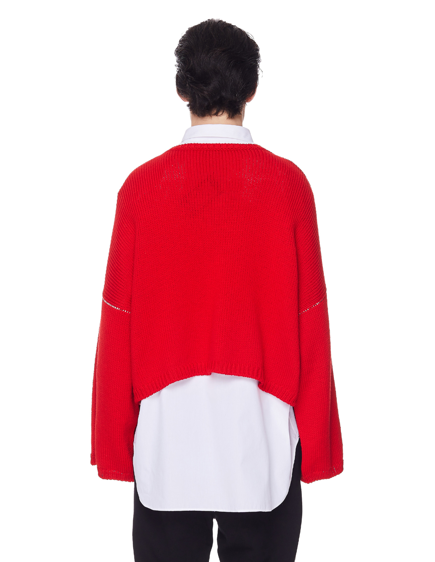 Raf Simons Red Cropped Oversized RS Sweater