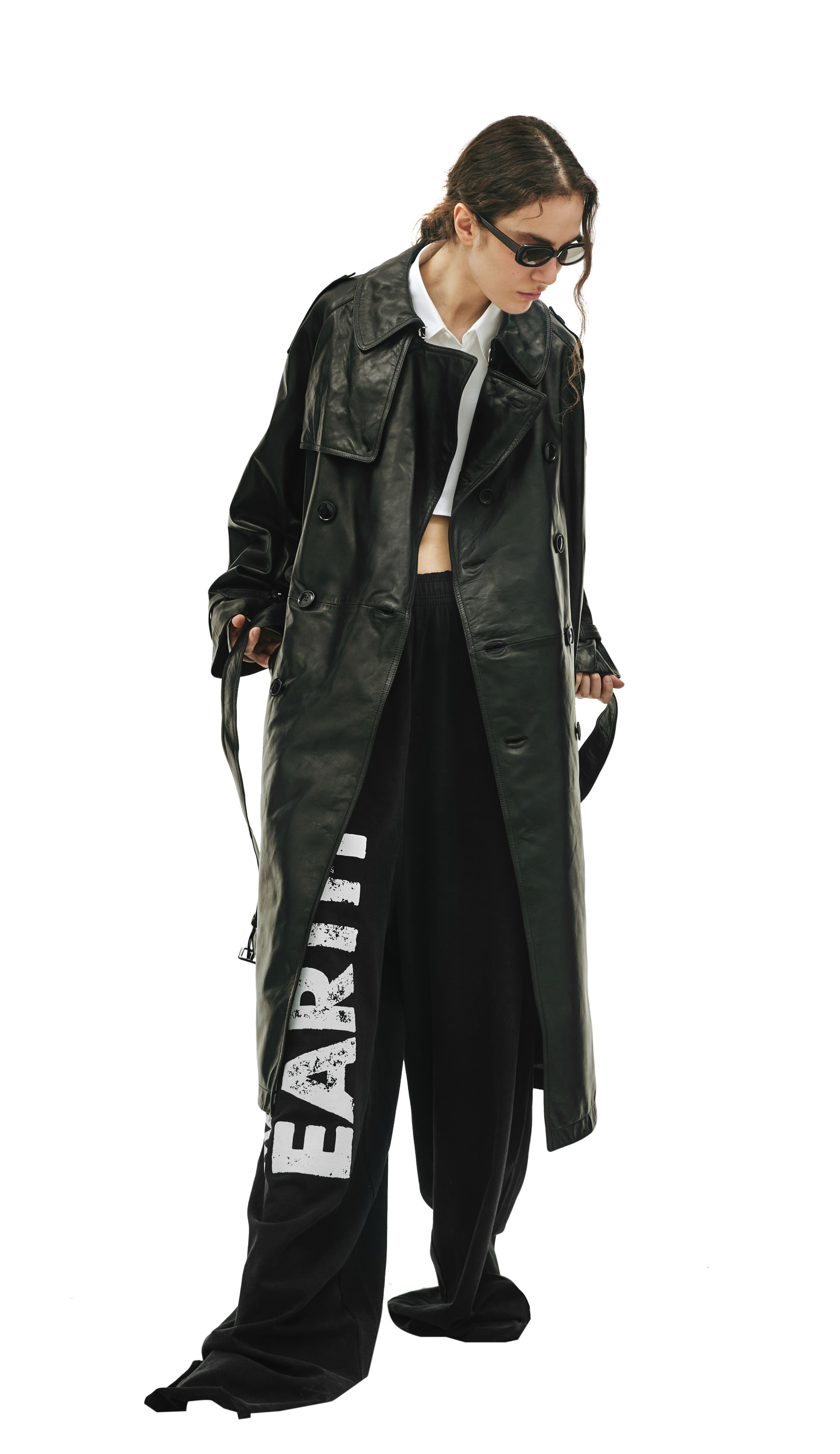 VETEMENTS Black leather trench coat