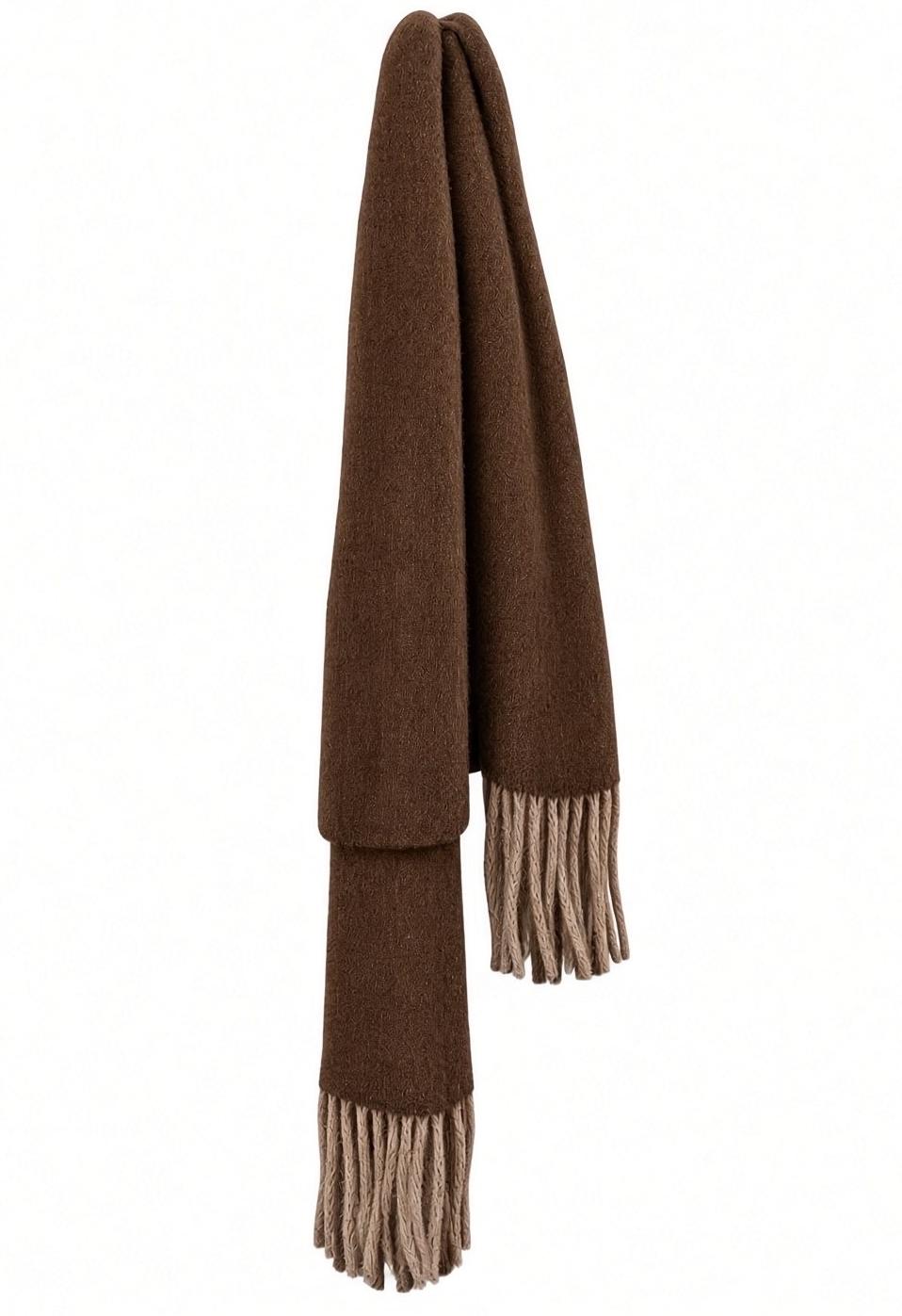 Ziggy Chen Brown cashmere scarf with fringe