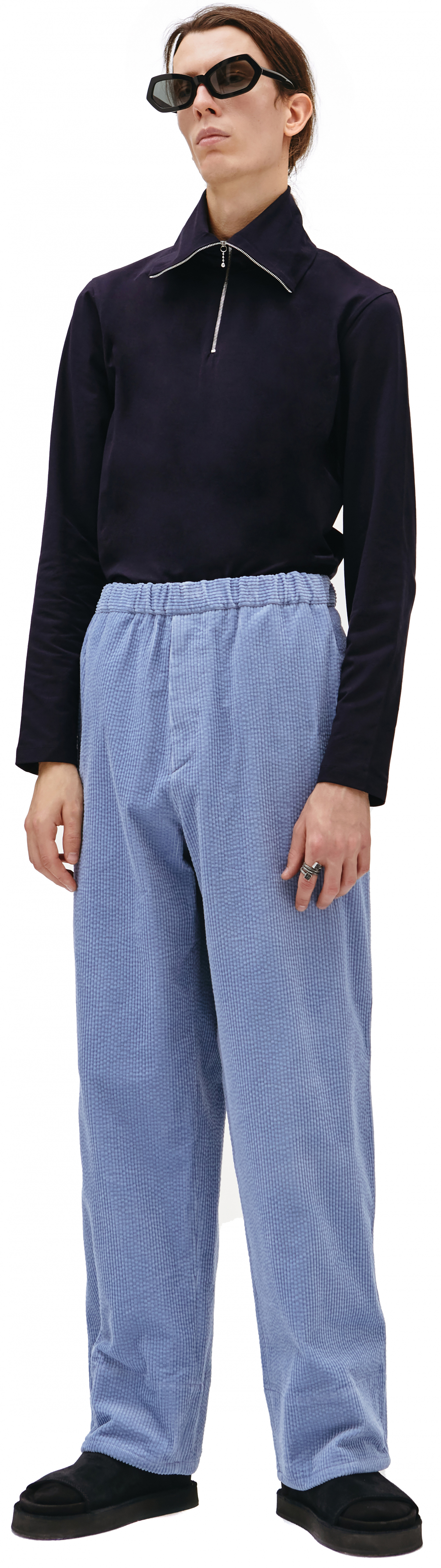 Jil Sander Голубые вельветовые брюки на резинке