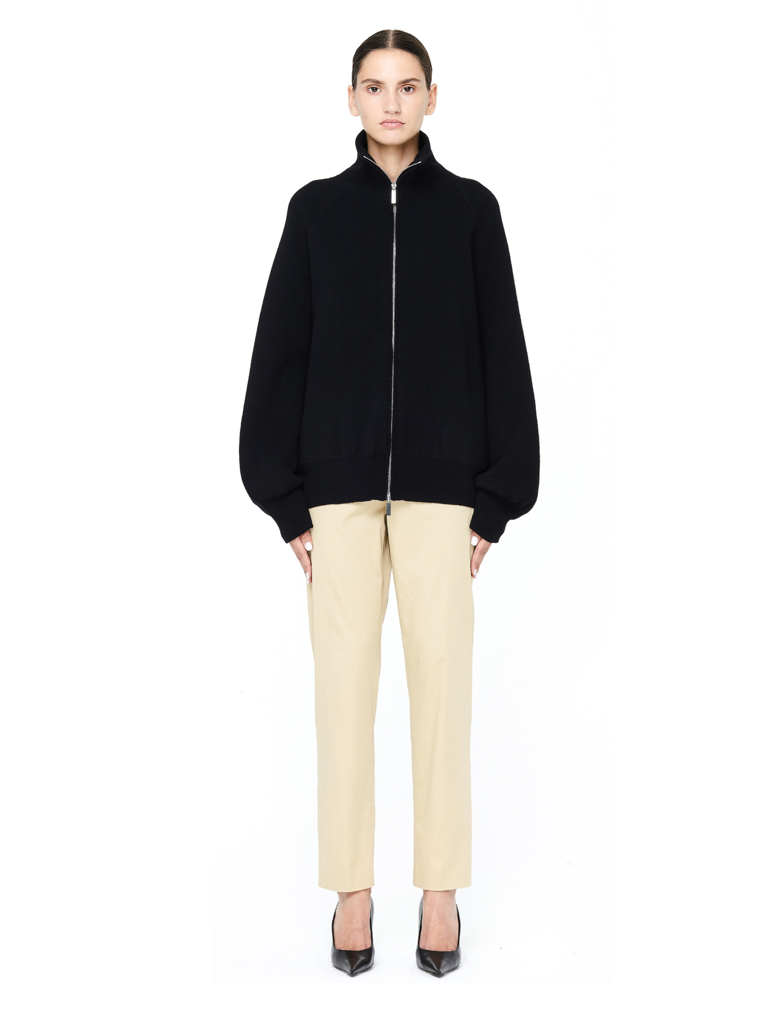 The Row Black Zip-up Wool Sweater