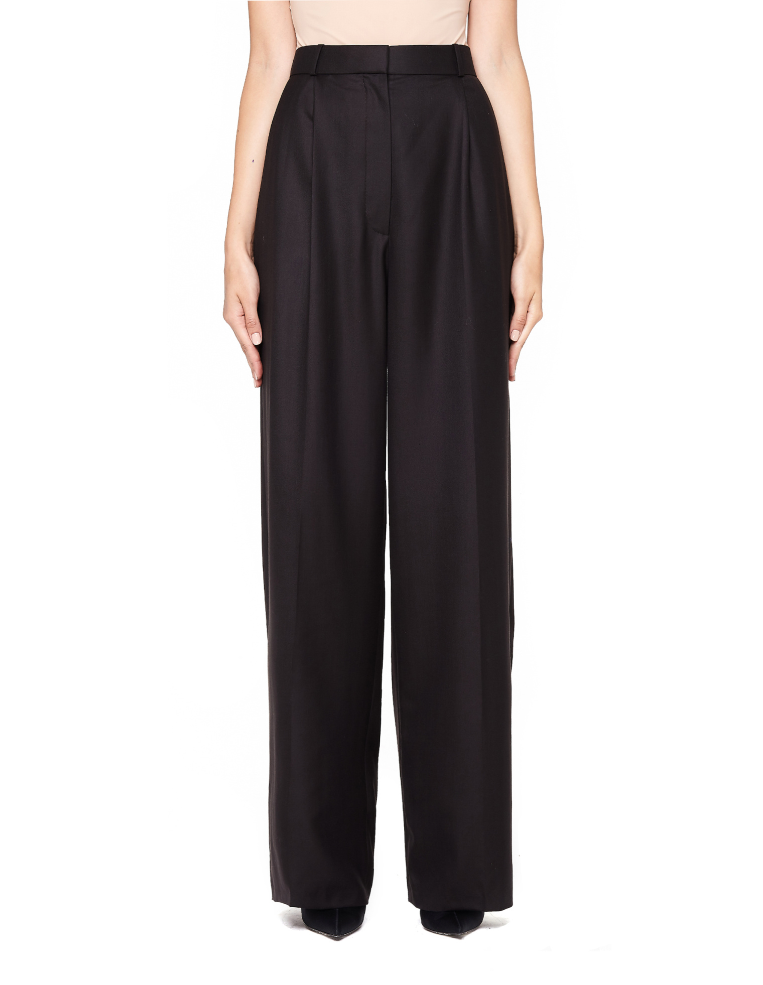 The Row Elin Wide-Leg Brown Wool Pants
