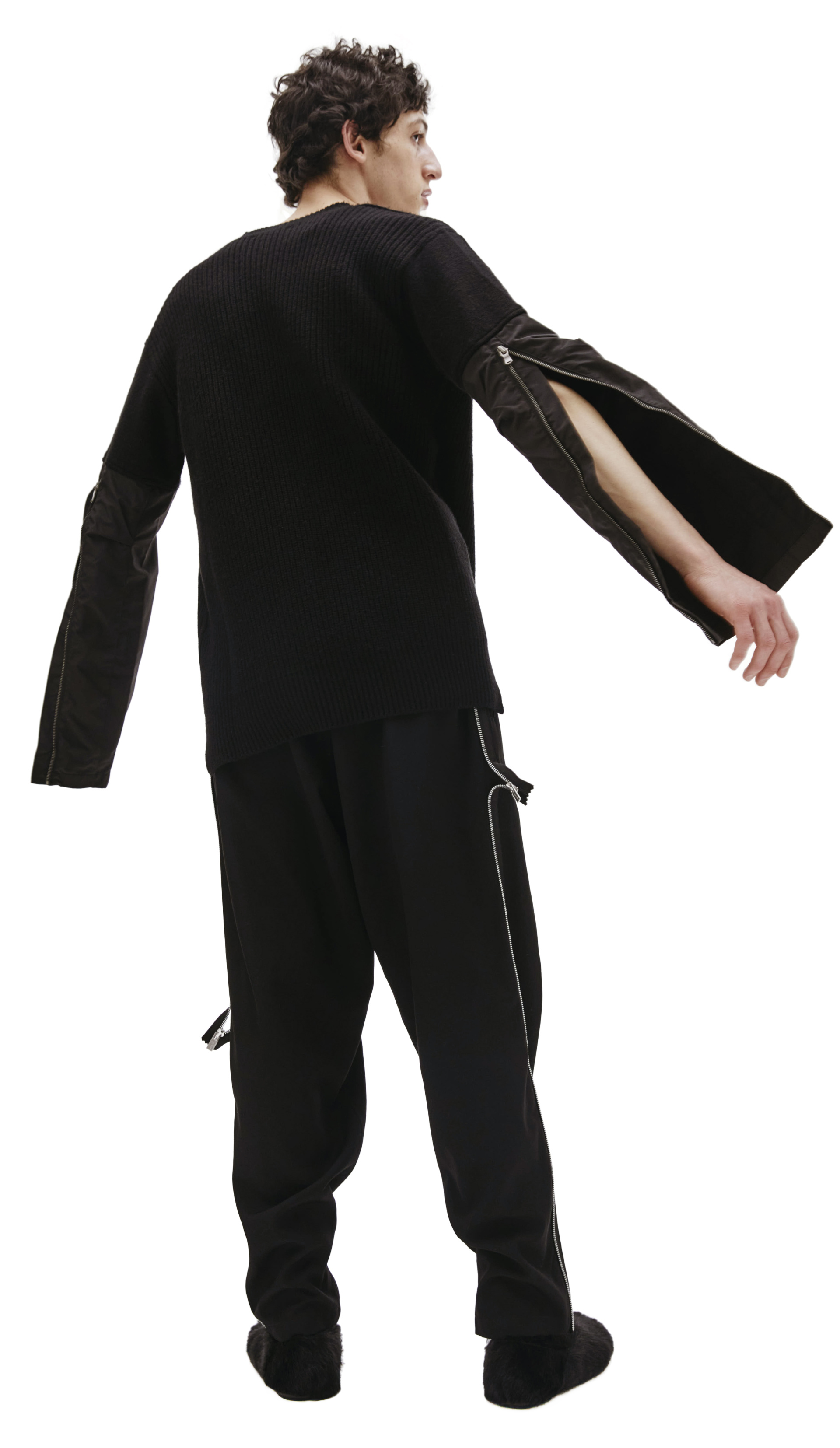 The Viridi-Anne Black Sweater With Nylon Sleeves