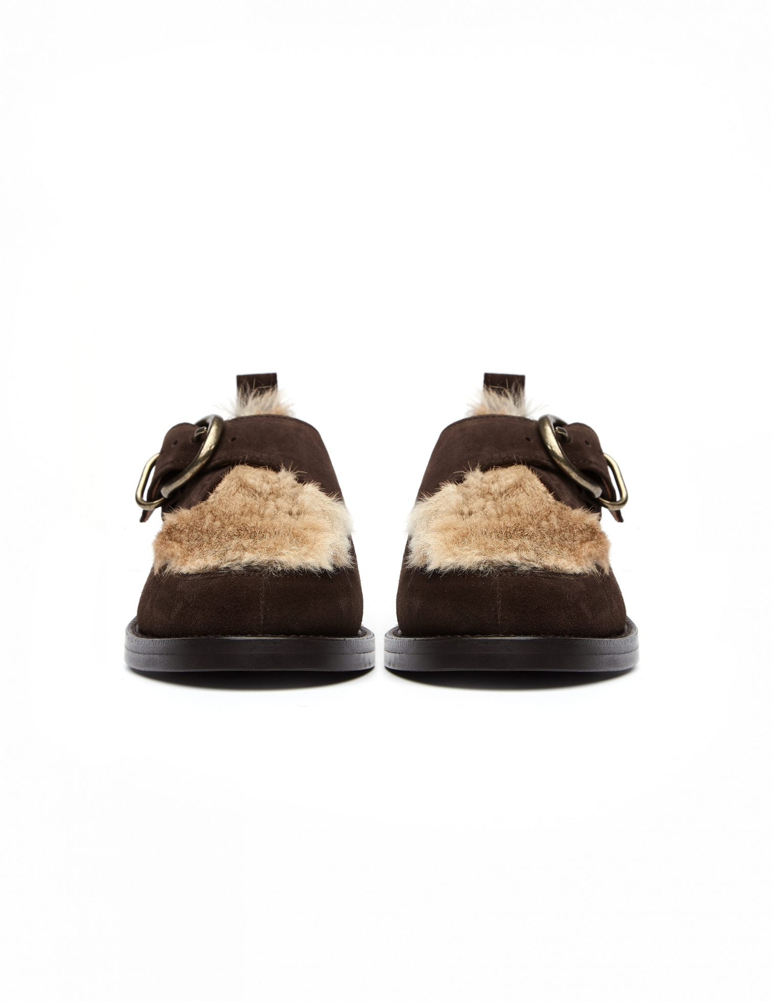 Buy Hender Scheme women brown monk shoes with rabbit fur decor for ...