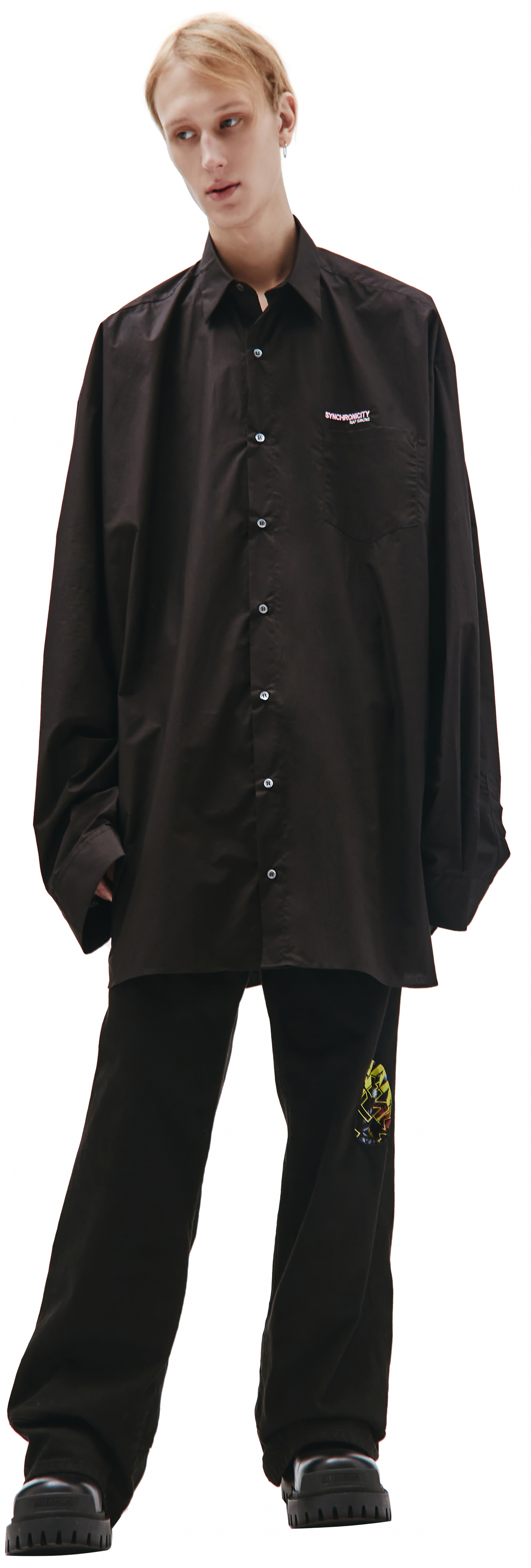 Raf Simons Черная Оверсайз рубашка с принтом