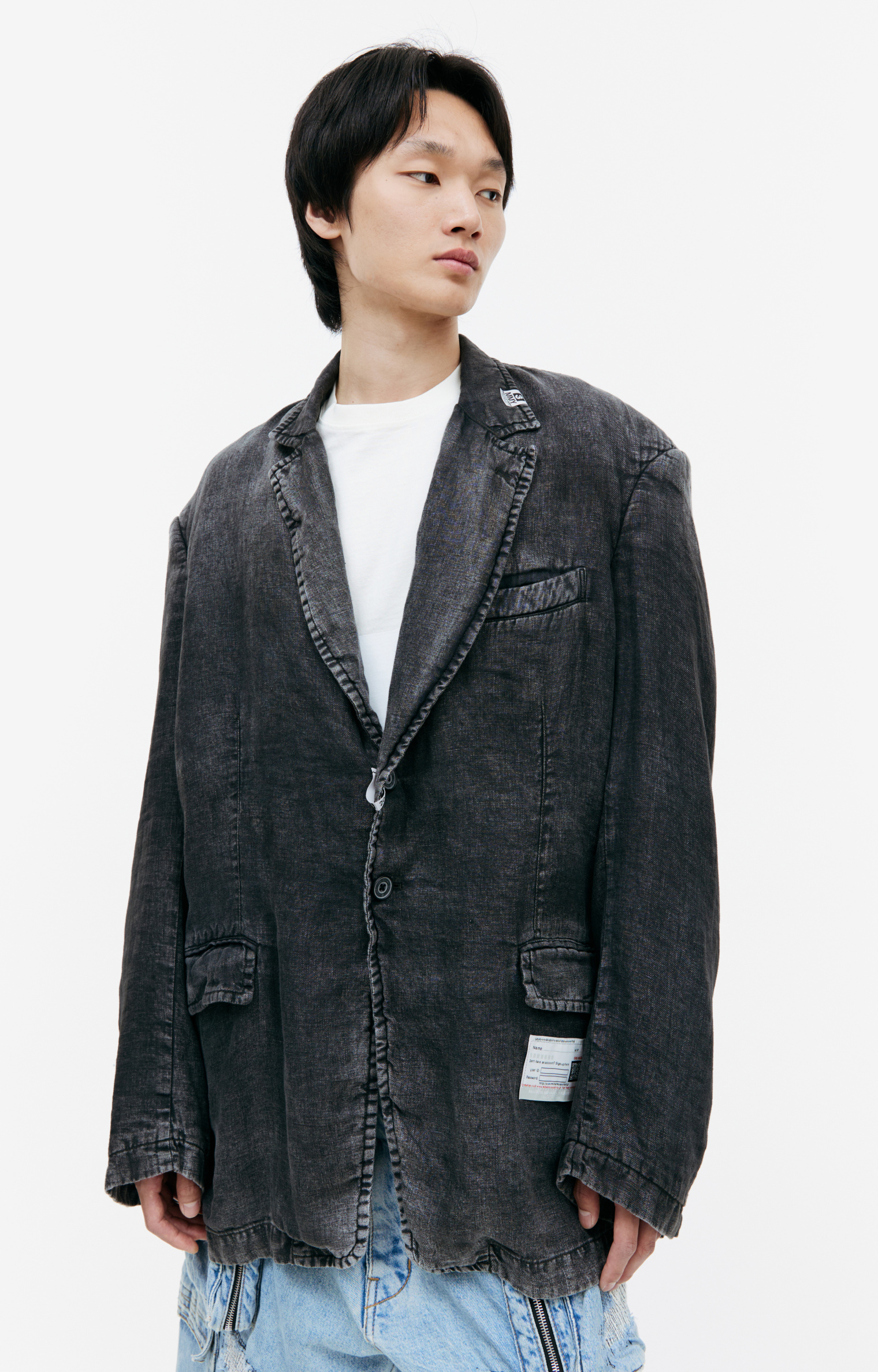 Maison Mihara Yasuhiro Faded effect linen blazer