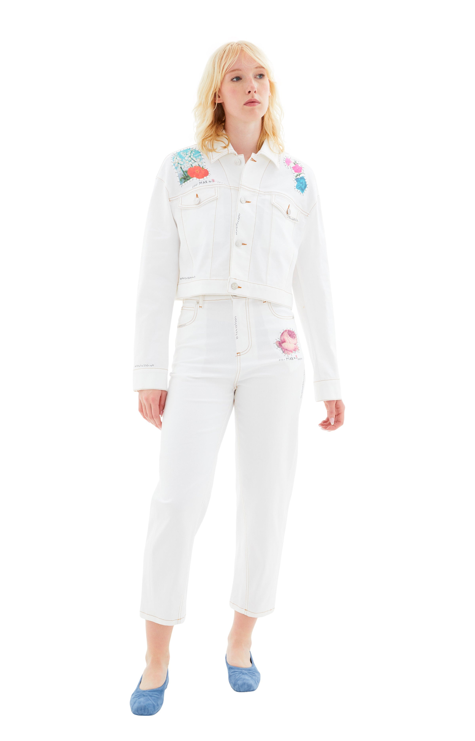 Marni Denim Jacket with Flowers Patches