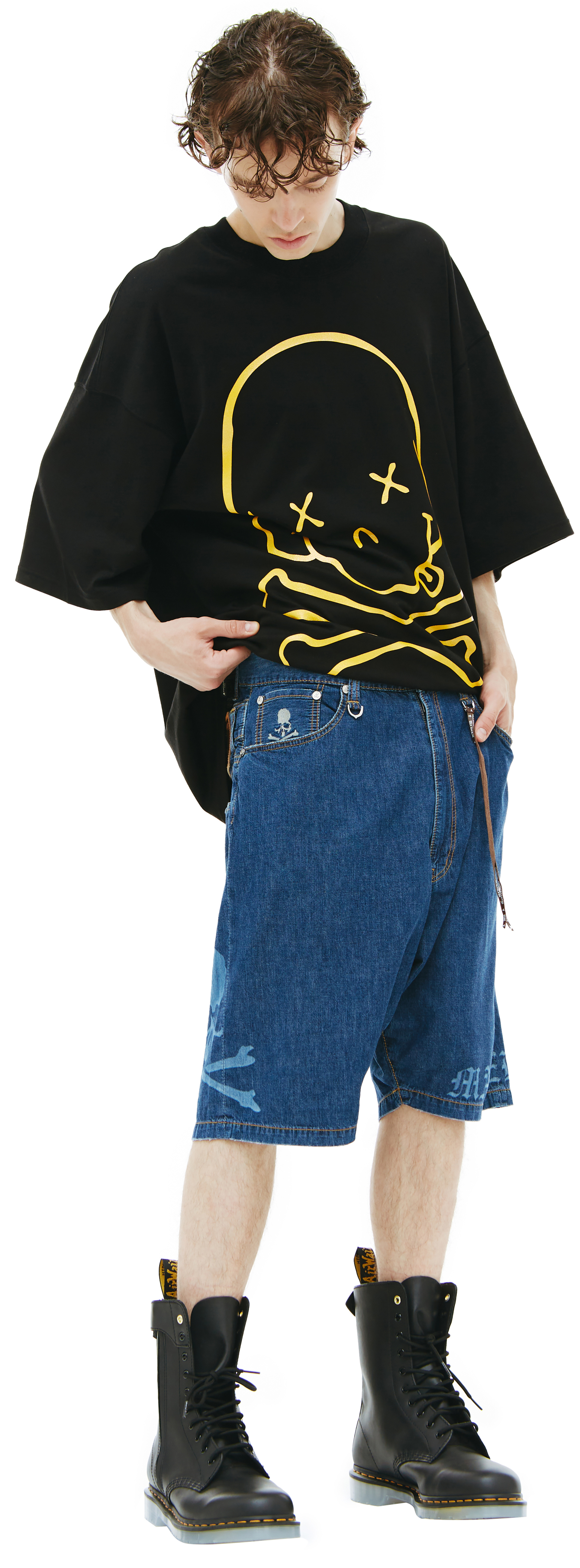 Mastermind WORLD Logo print denim shorts