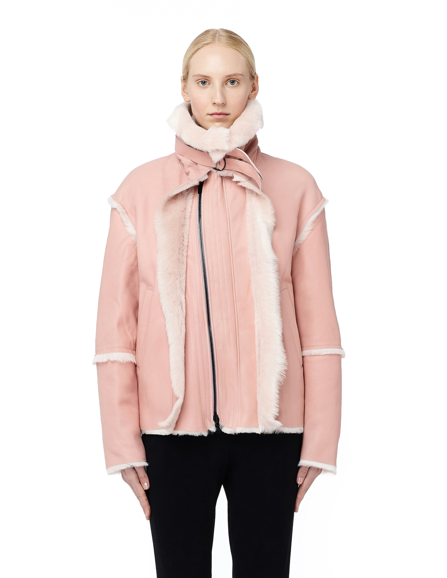 A.F.Vandevorst Asymmetric Pink Shearling Jacket
