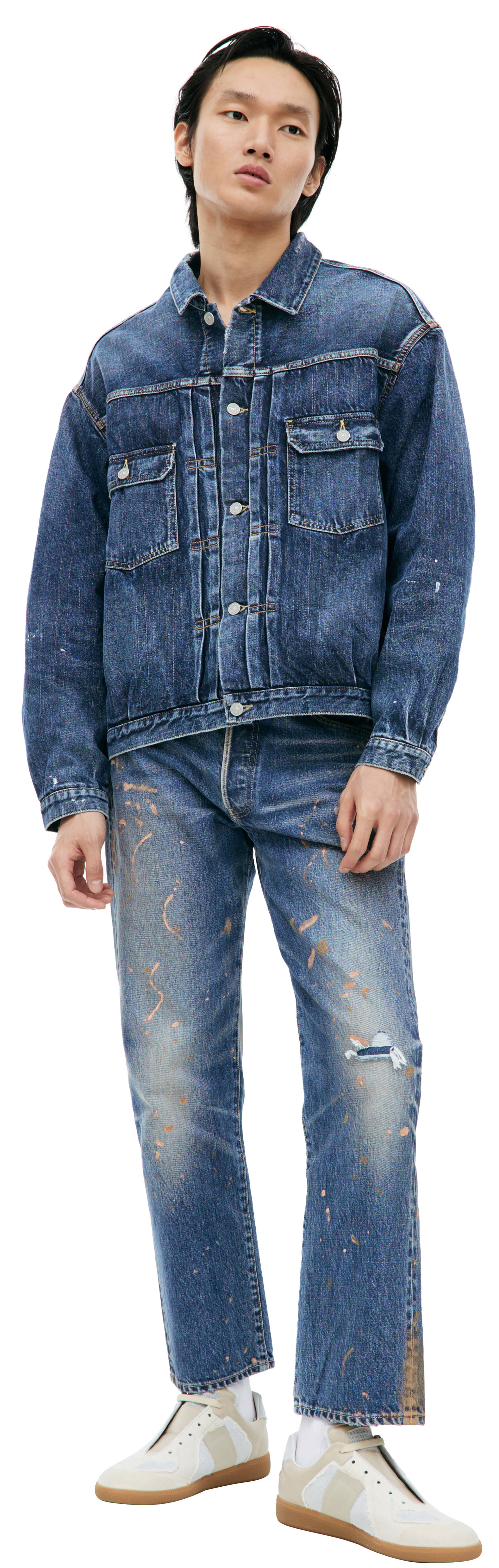 visvim Denim jacket with paint on the sleeve