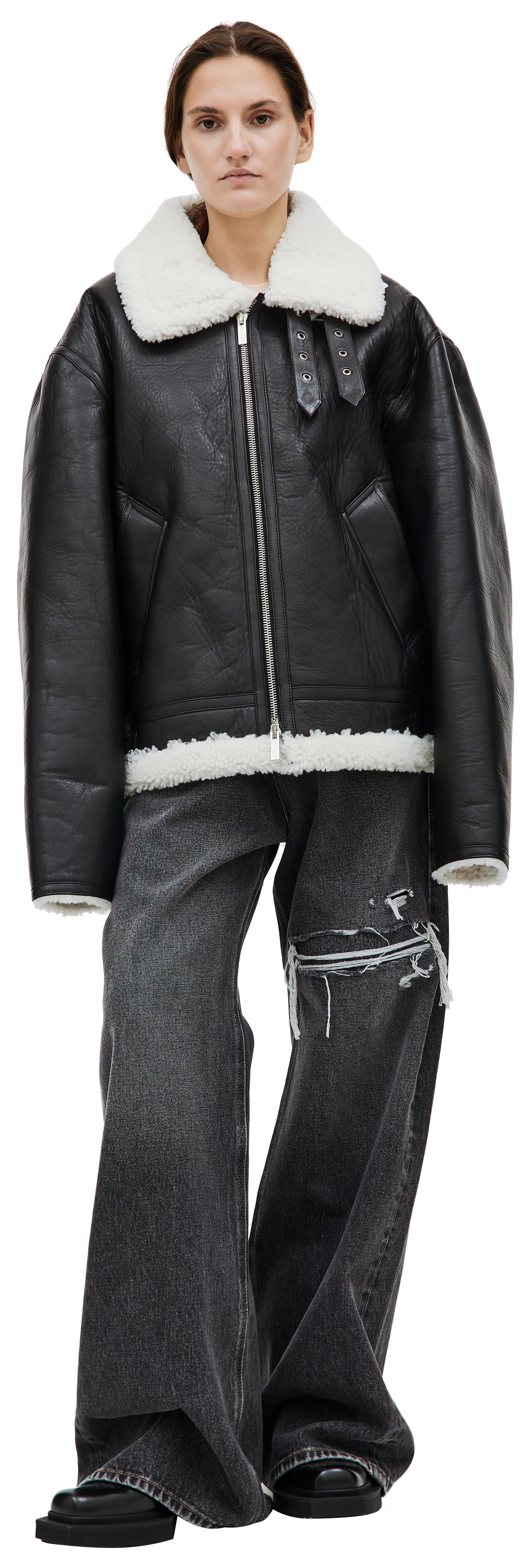 VTMNTS Black buckle shearling jacket