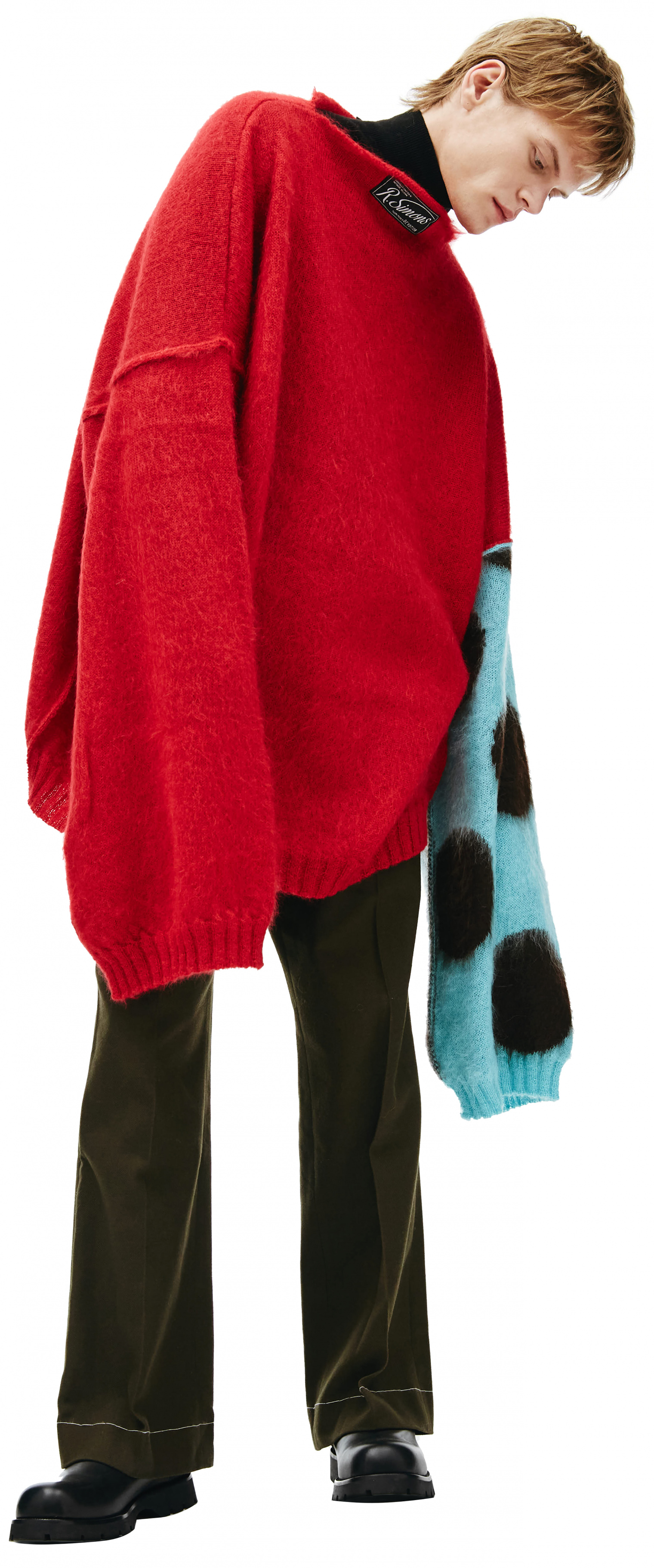 Raf Simons Красный Оверсайз свитер с контрастной вышивкой